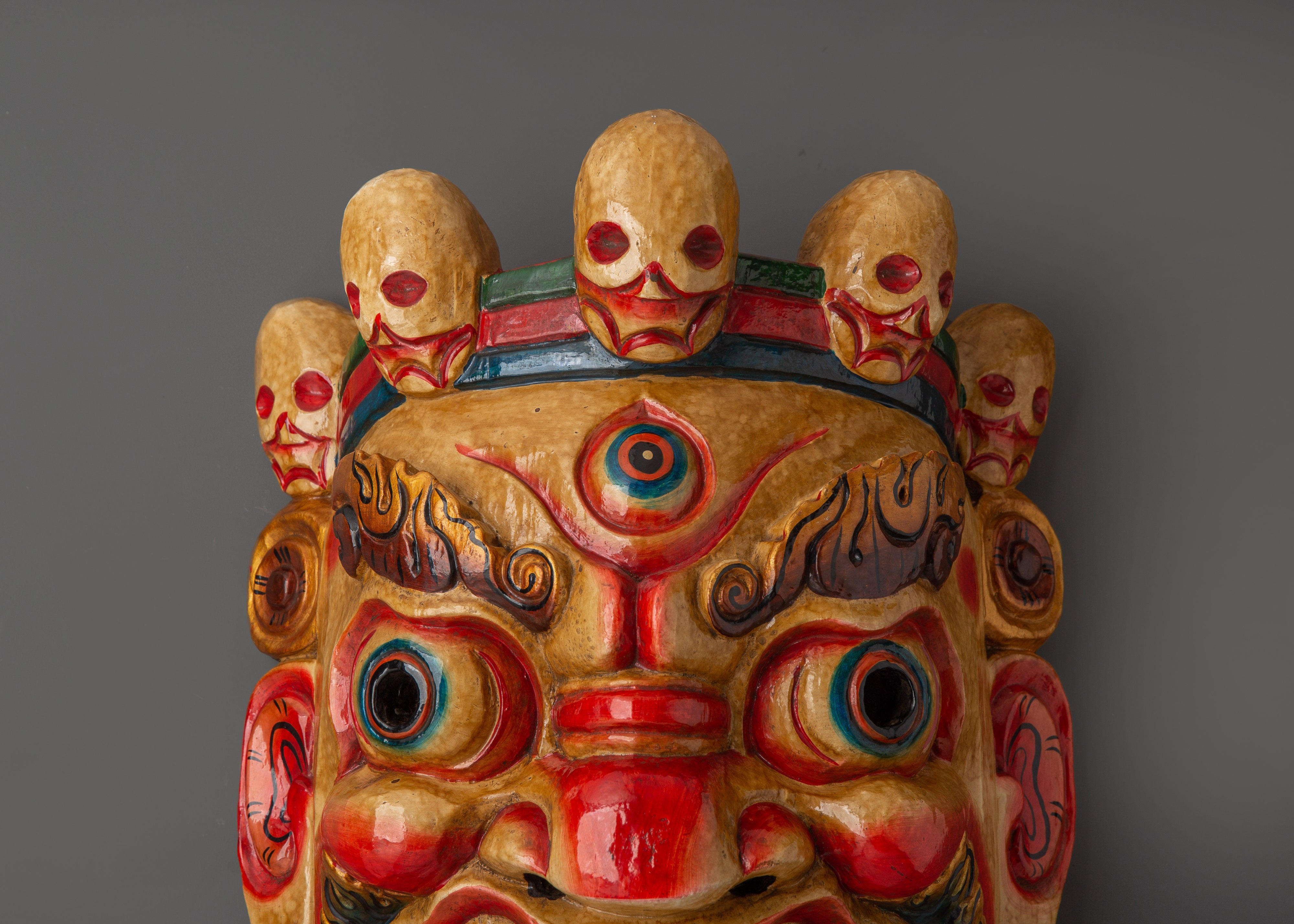 Traditional Tibetan Mask | Handcrafted Wood and Acrylic Painted Ritual Mask