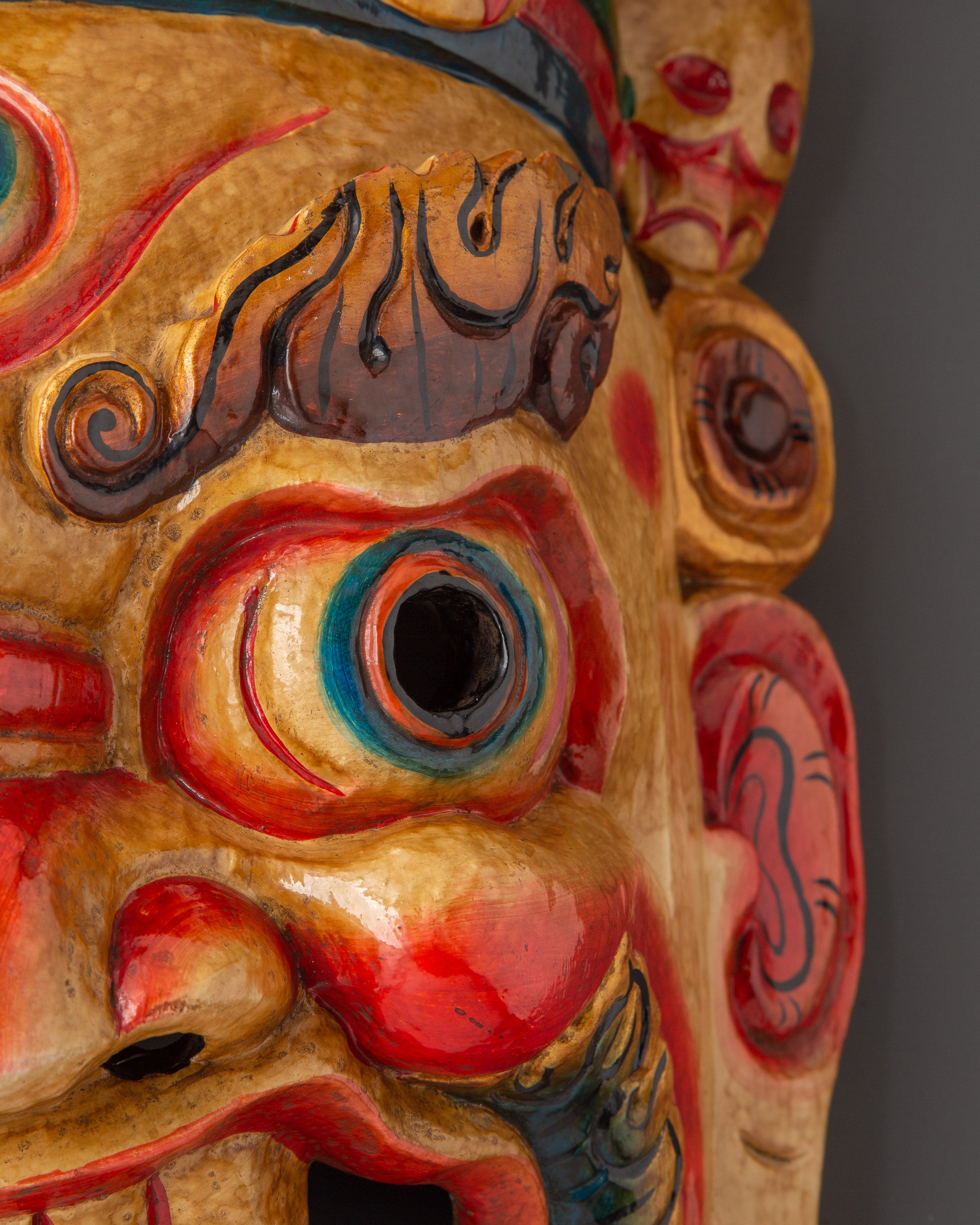 Traditional Tibetan Mask | Handcrafted Wood and Acrylic Painted Ritual Mask