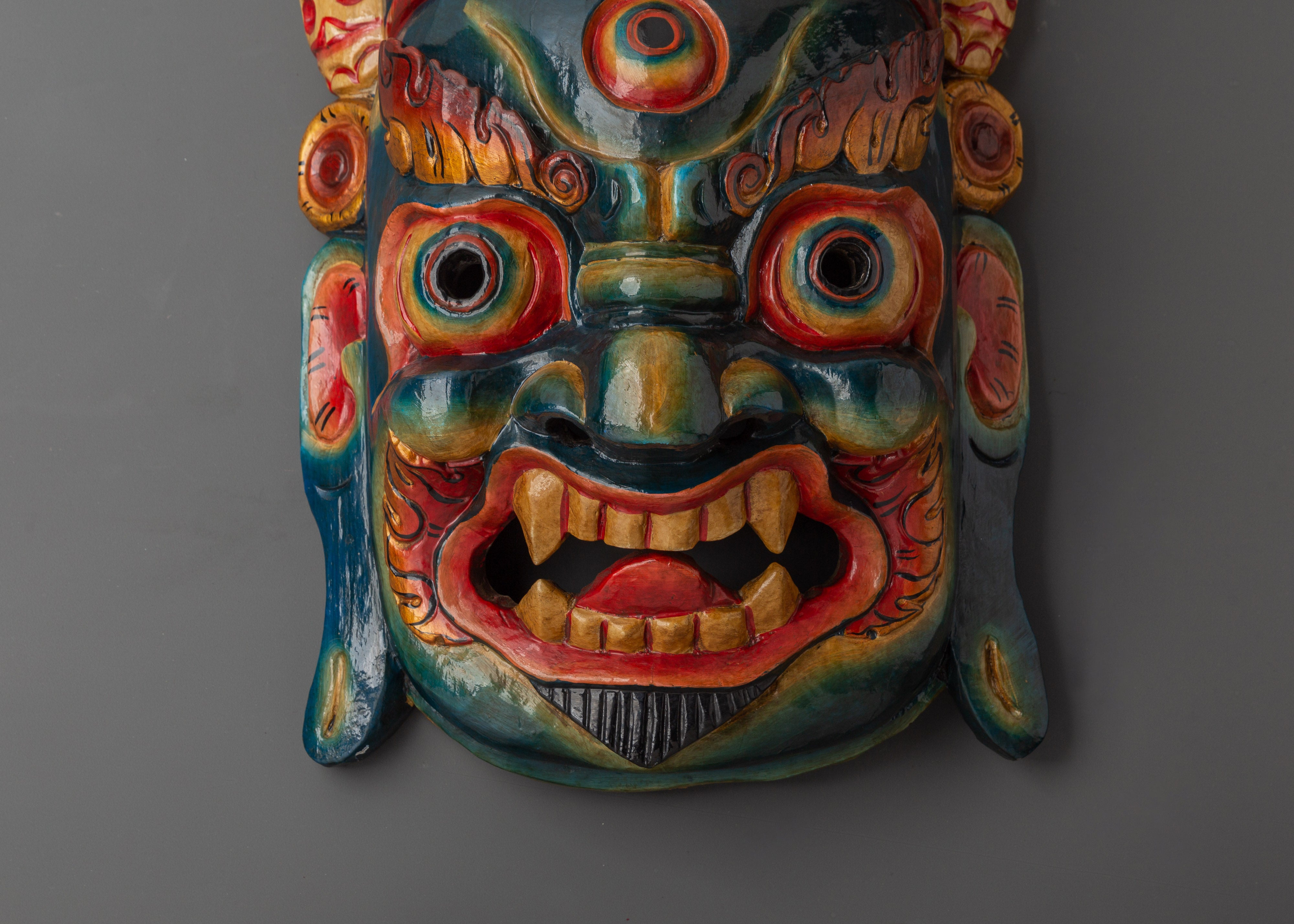 Wooden Mahakala Mask | Tibetan Protector Wall Mask