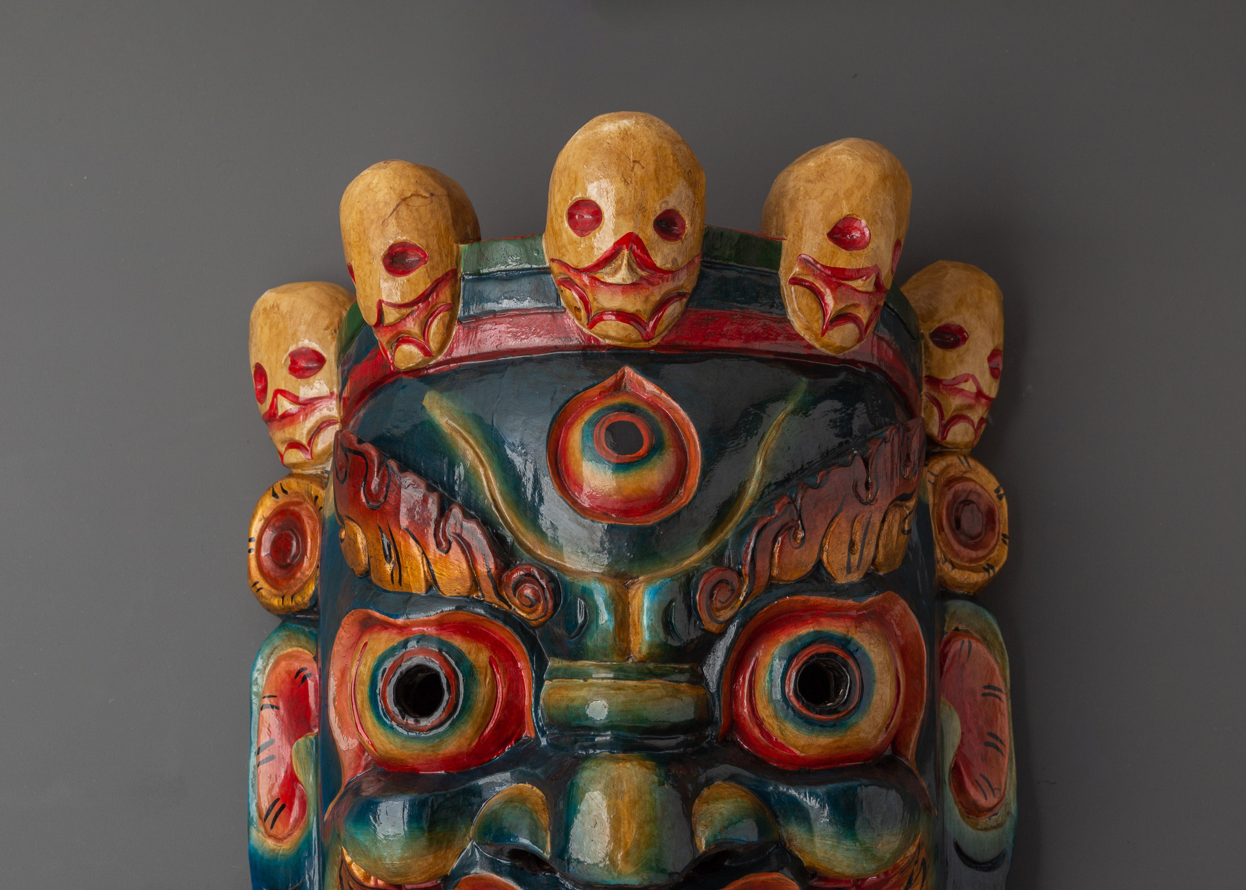 Wooden Mahakala Mask | Tibetan Protector Wall Mask