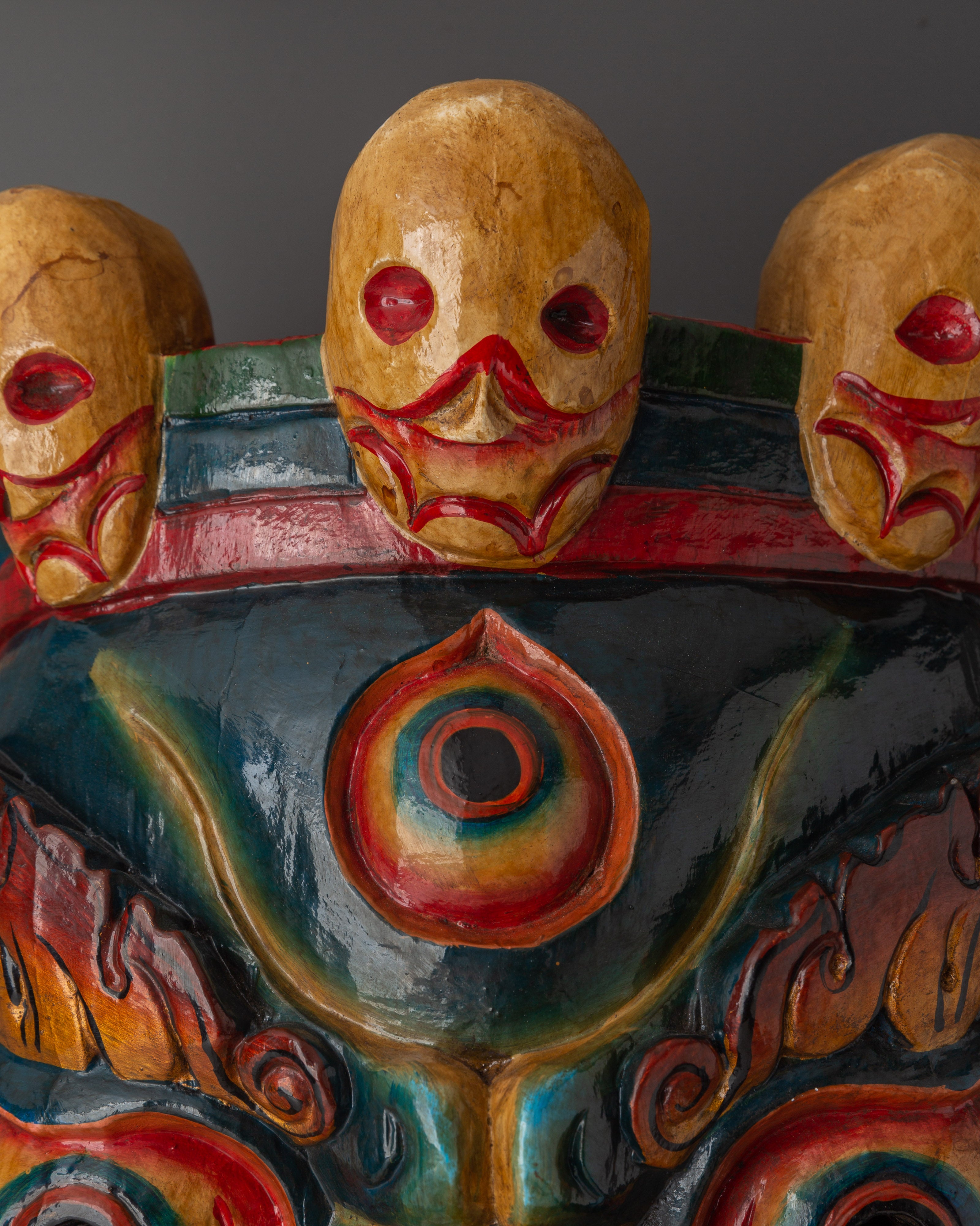 Wooden Mahakala Mask | Tibetan Protector Wall Mask