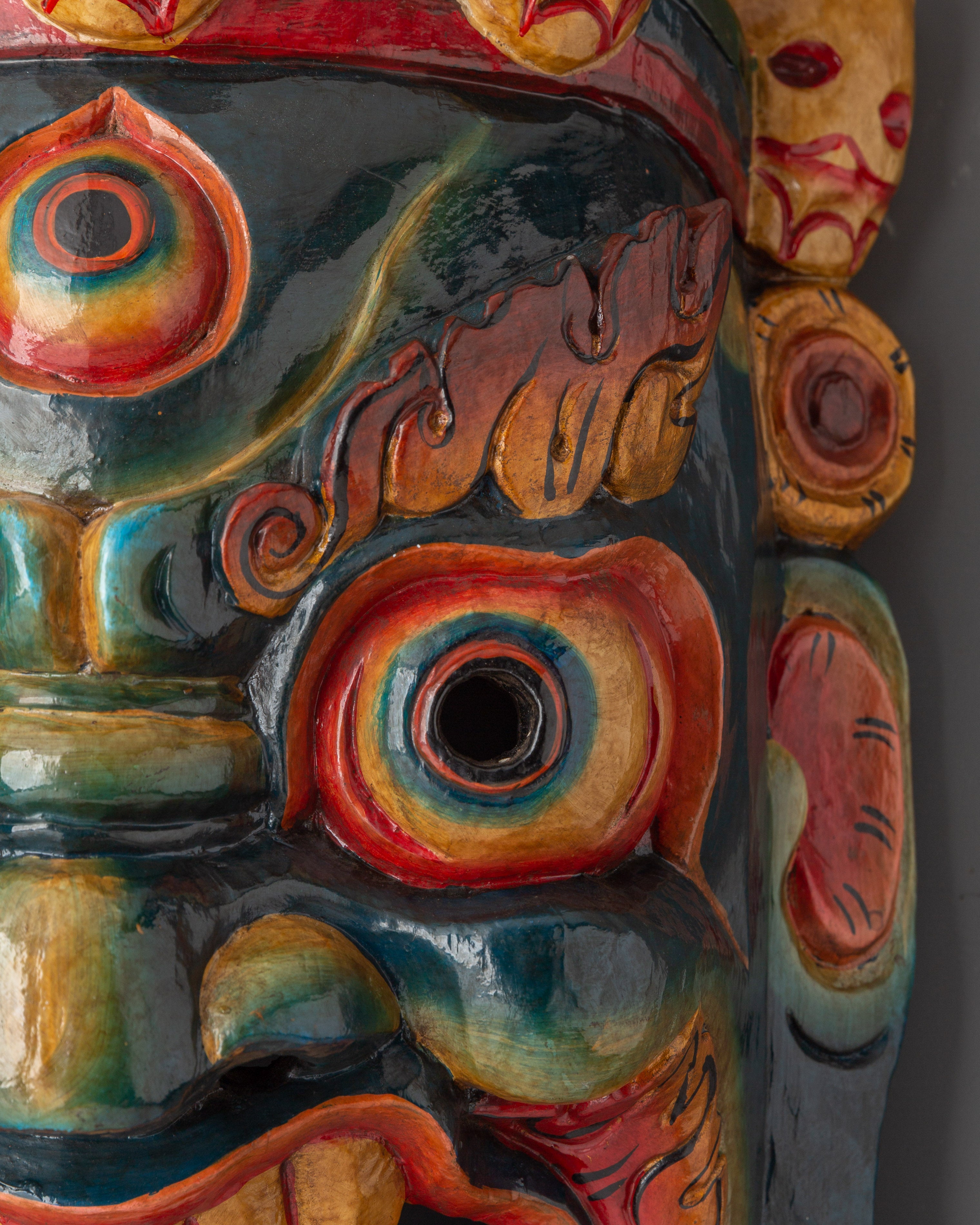 Wooden Mahakala Mask | Tibetan Protector Wall Mask