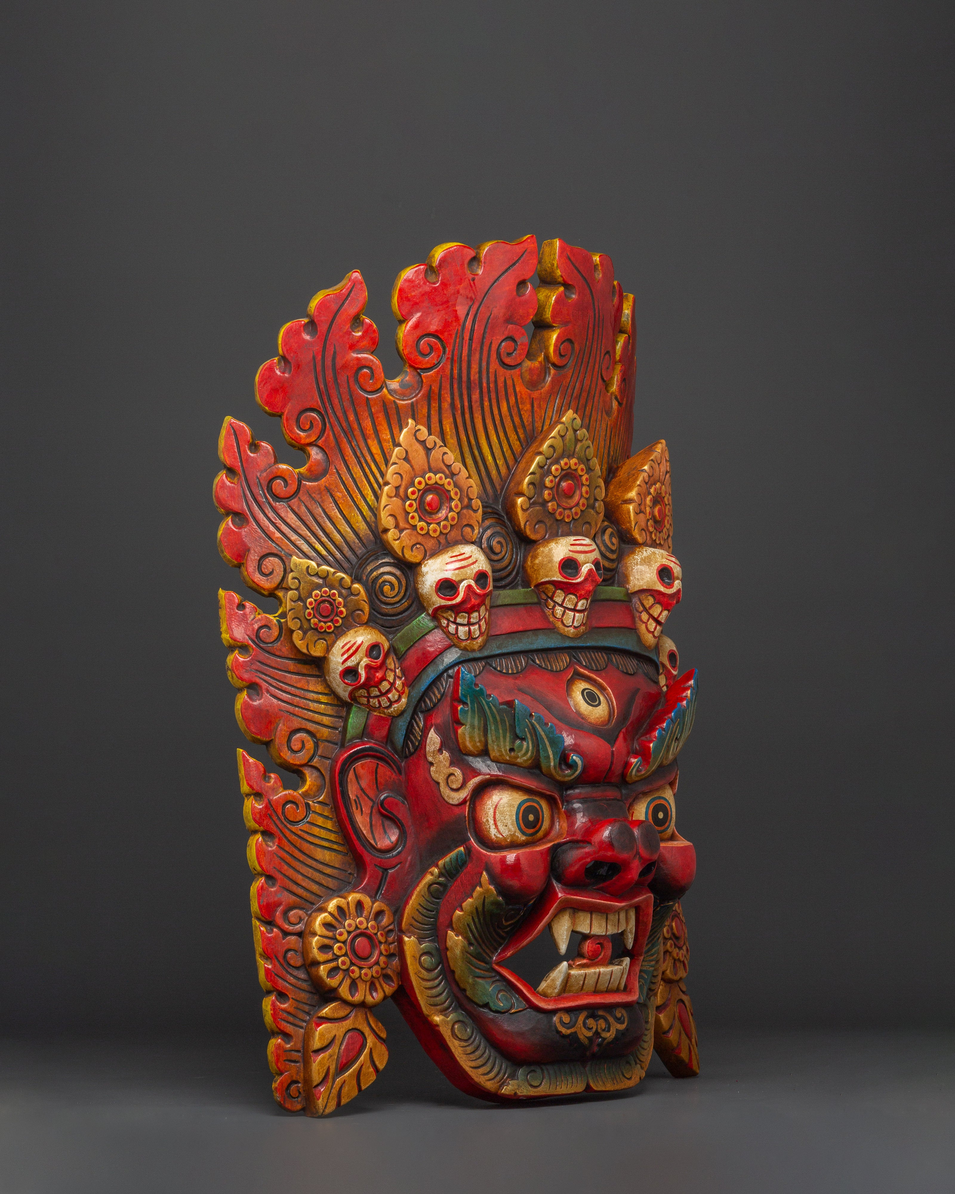 Ritual Fierce Deity Wall Hanging | Handcarved Mahakala Mask
