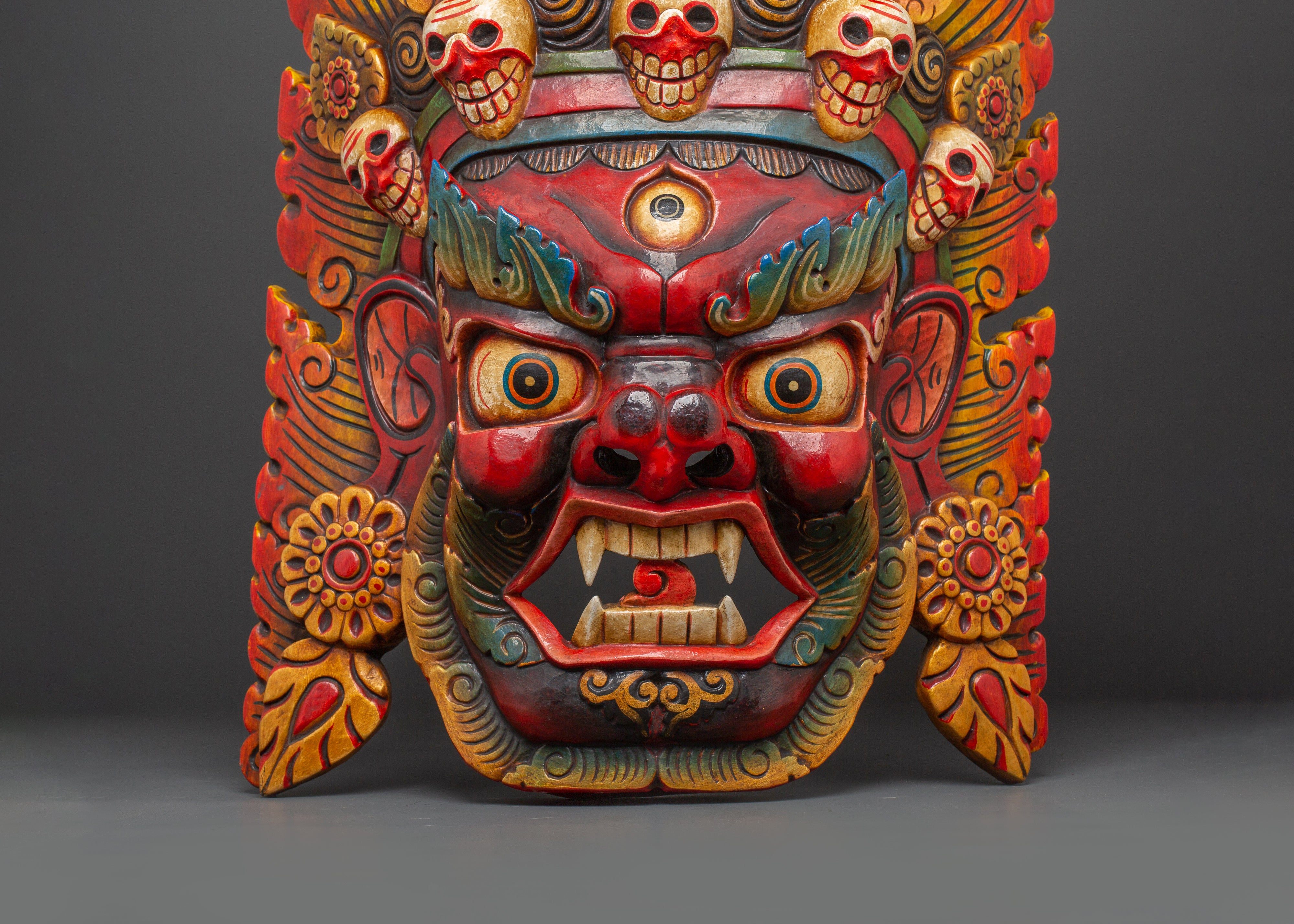 Ritual Fierce Deity Wall Hanging | Handcarved Mahakala Mask