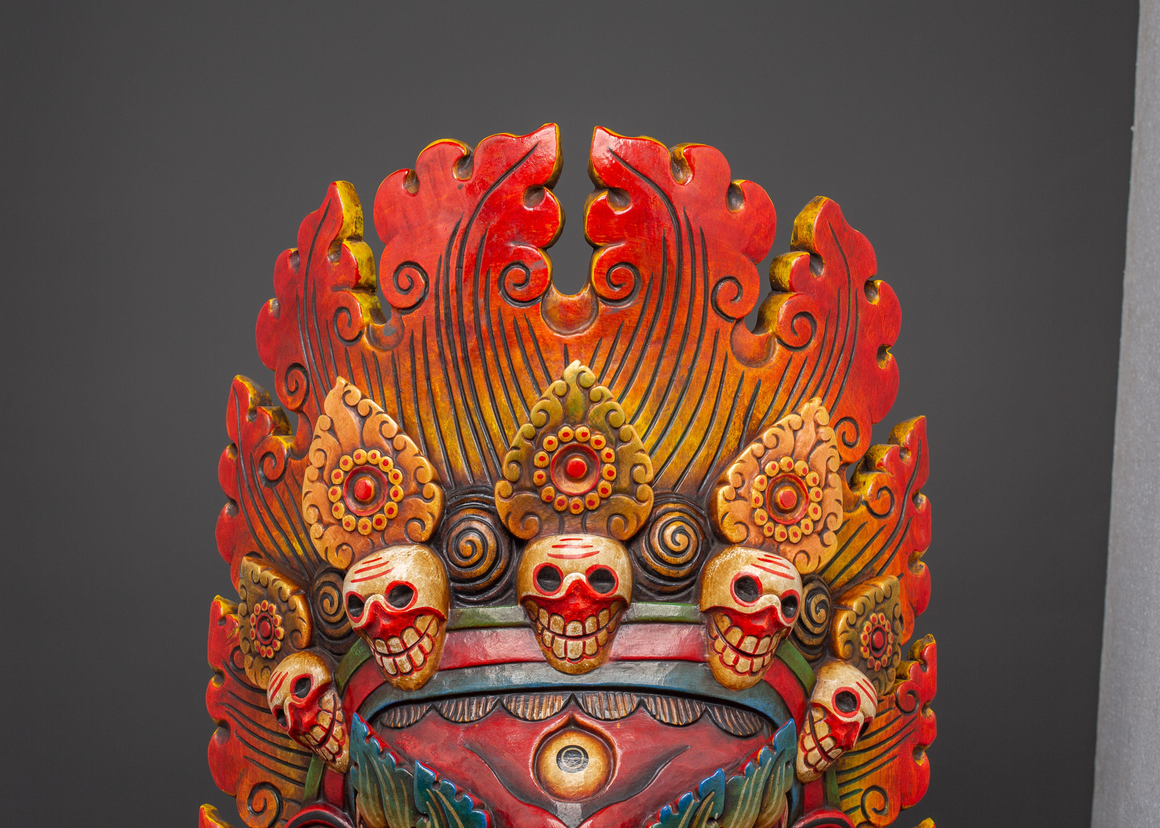 Ritual Fierce Deity Wall Hanging | Handcarved Mahakala Mask