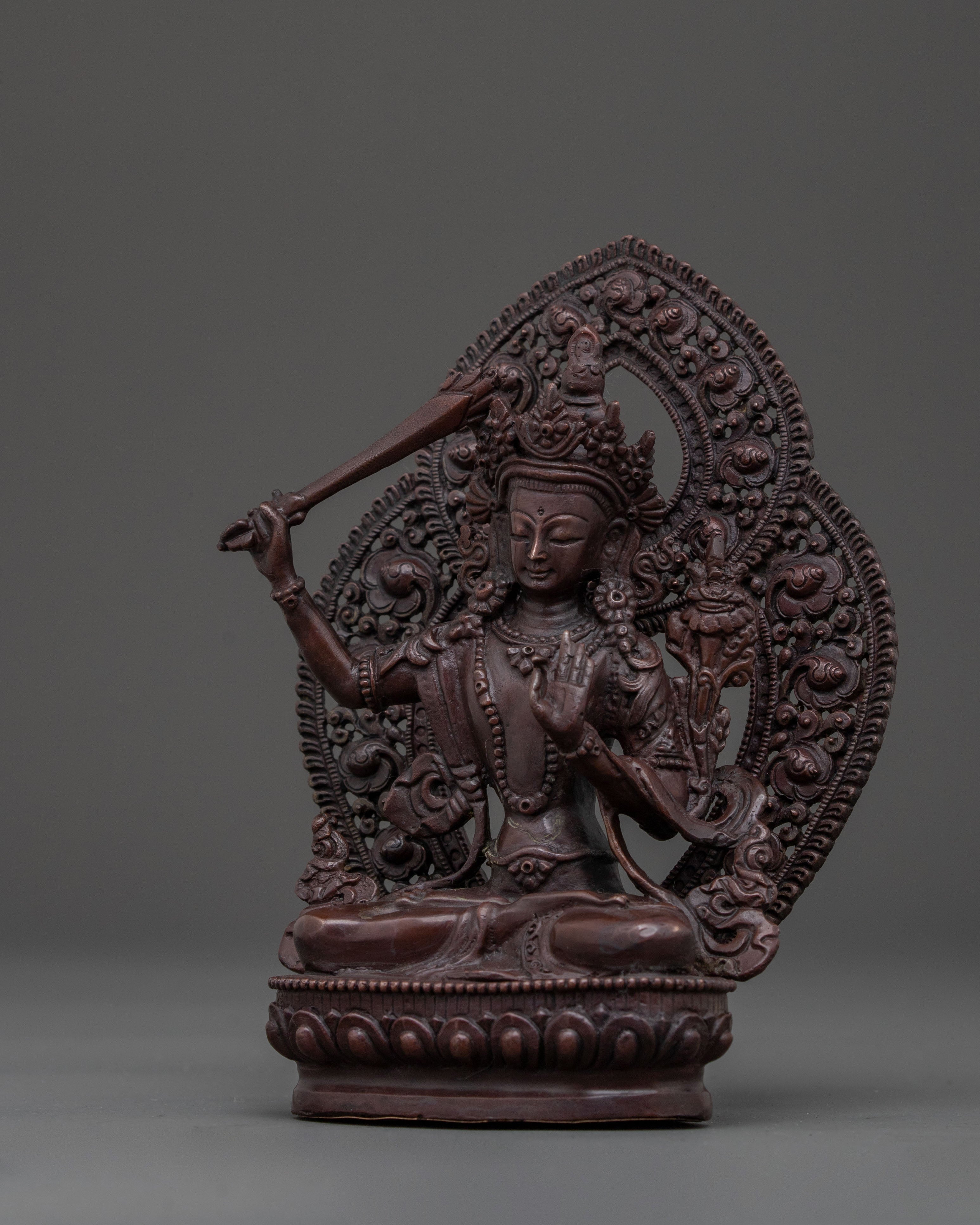 Sacred Manjushri Oxidized Copper Statue | Buddhist Wisdom Art