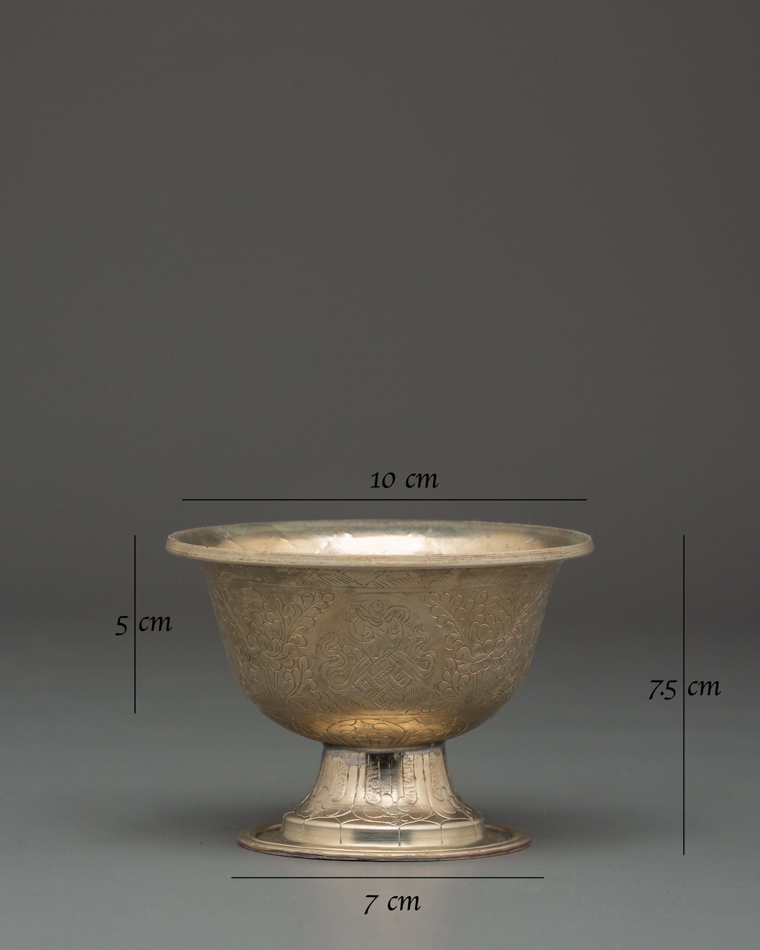 Buddhist Offering Altar Set | Handcrafted White Metal Ritual Bowls