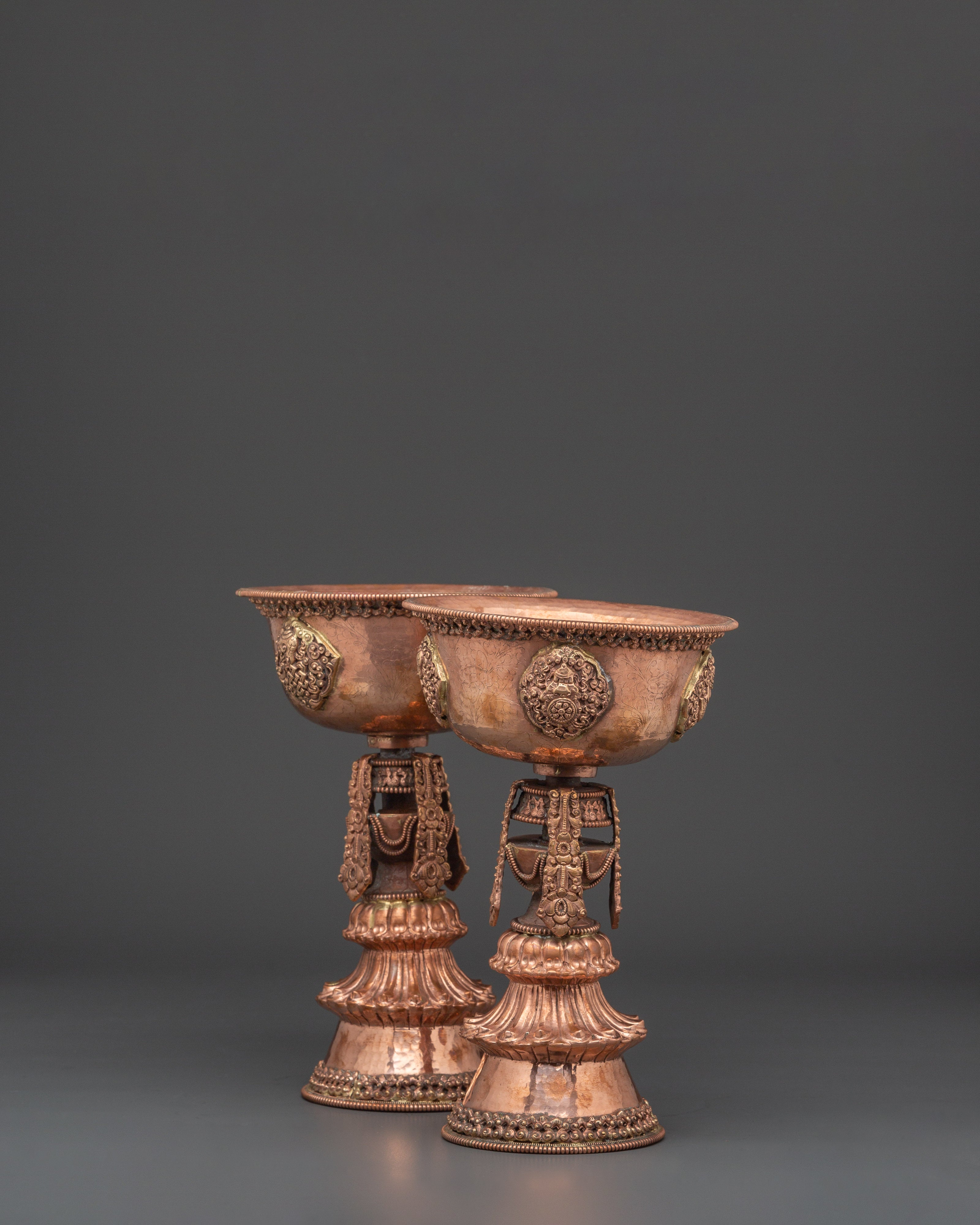 Tibetan Buddhist Butter Lamp Set | Handcrafted Copper Offering Lights