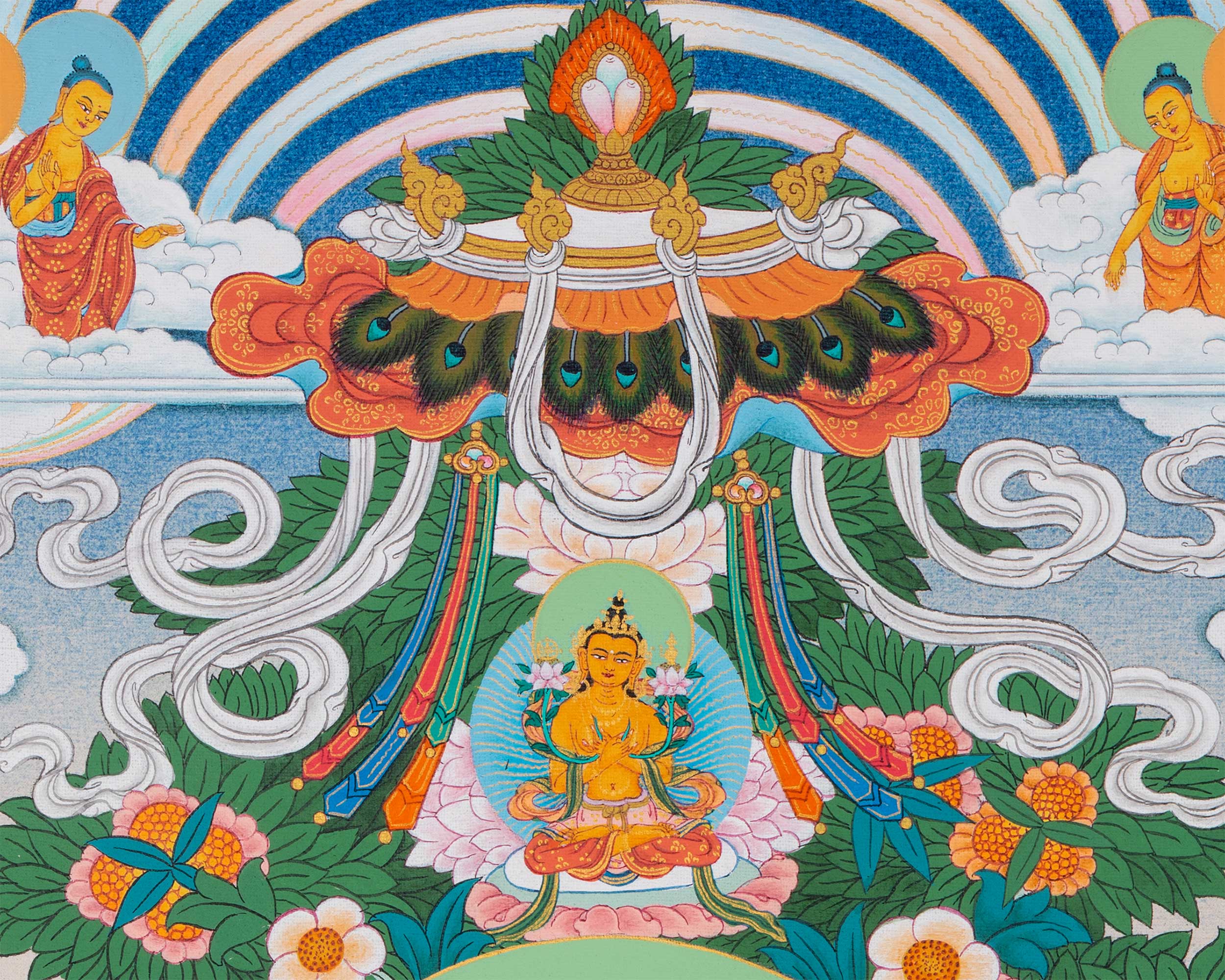 Thangka Print Of Infinite Light Buddha | Amitabha Singham Art For Meditation | Gift Ideas