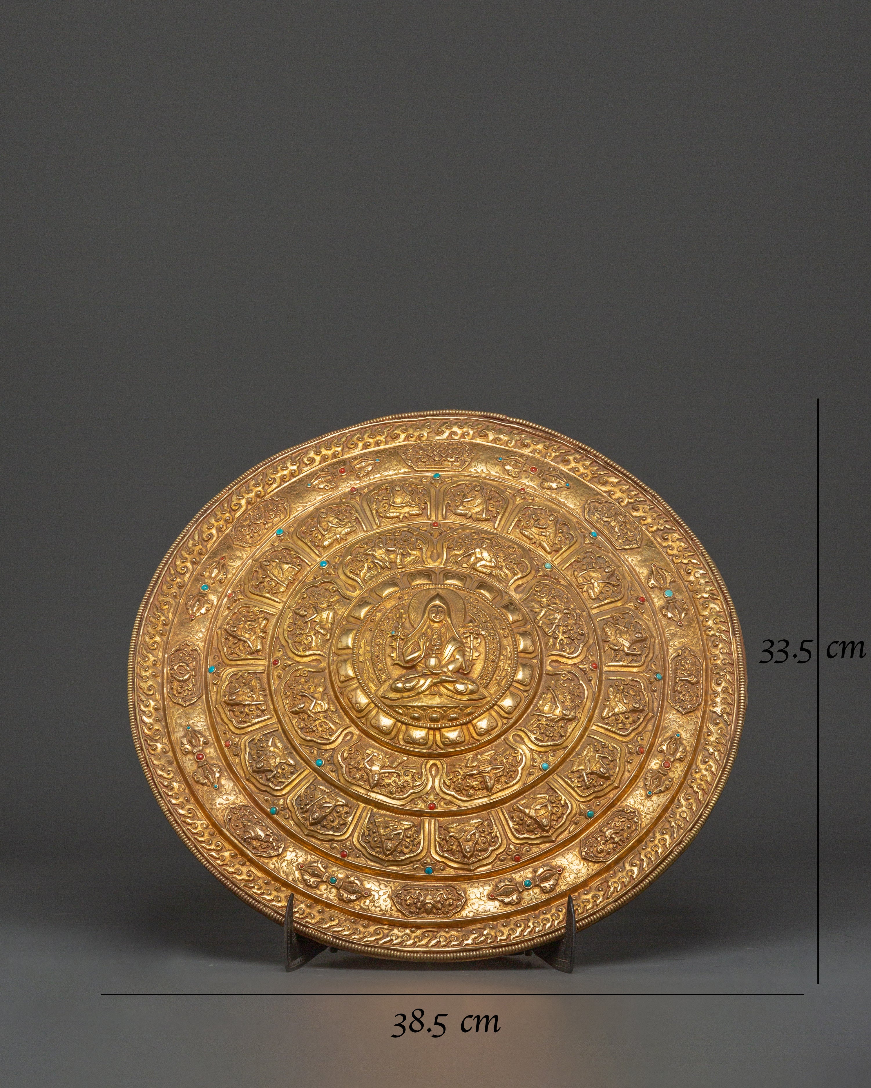 Tsongkhapa Mandala with Stand | Gold Plated Copper Ritual Plate