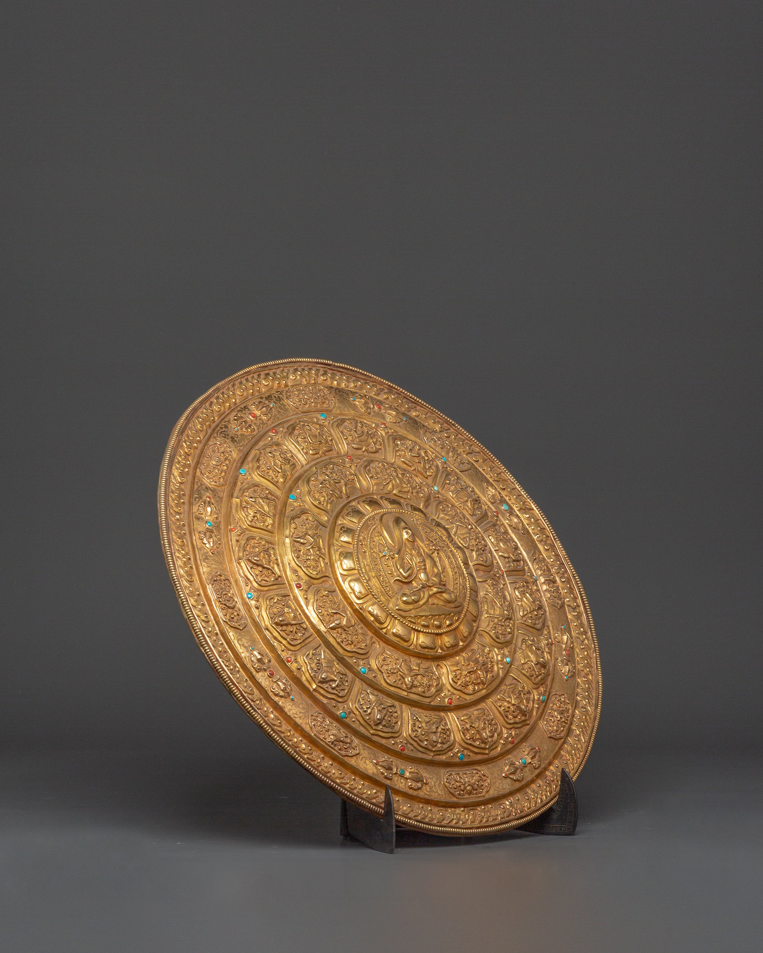 Tsongkhapa Mandala with Stand | Gold Plated Copper Ritual Plate