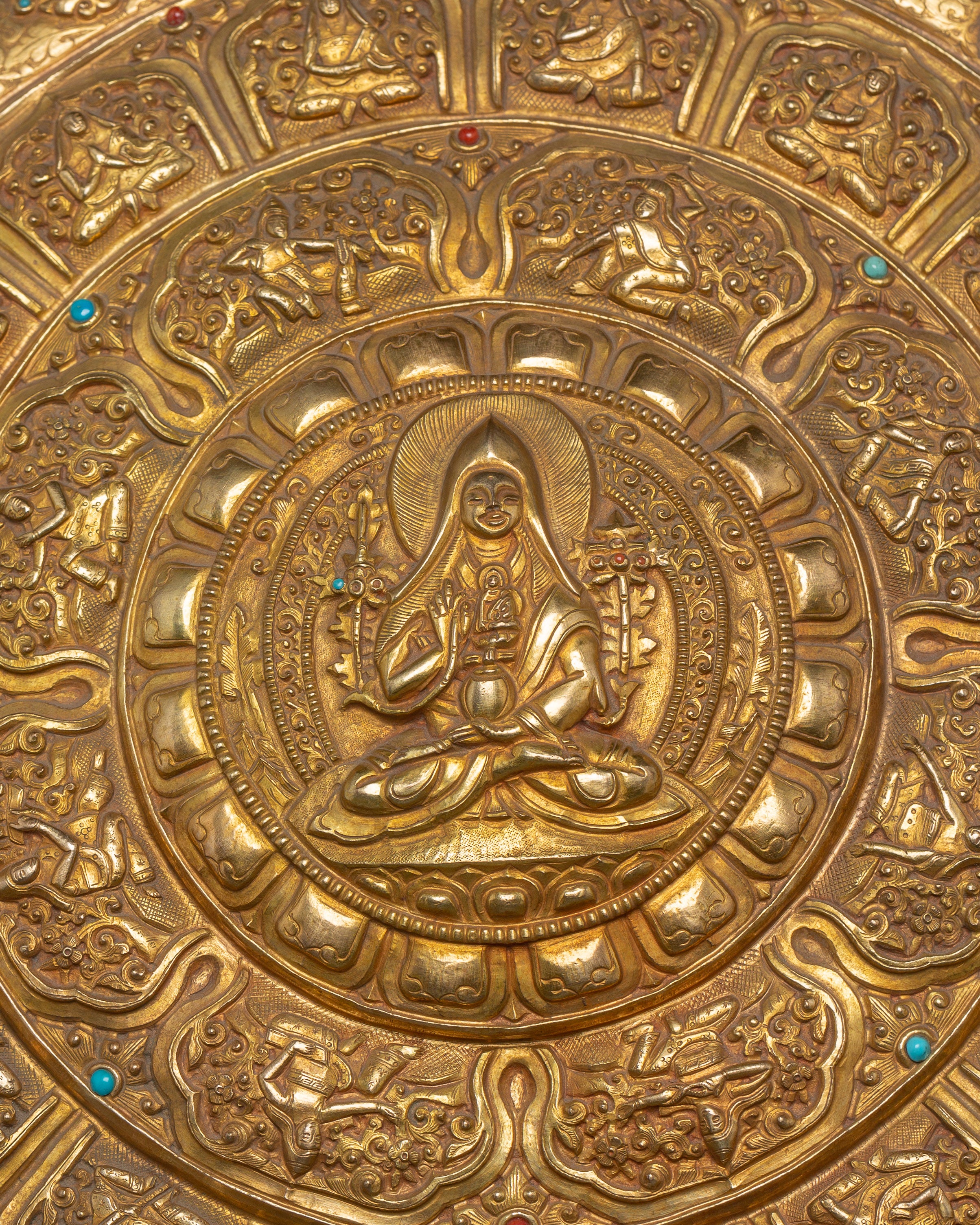 Tsongkhapa Mandala with Stand | Gold Plated Copper Ritual Plate