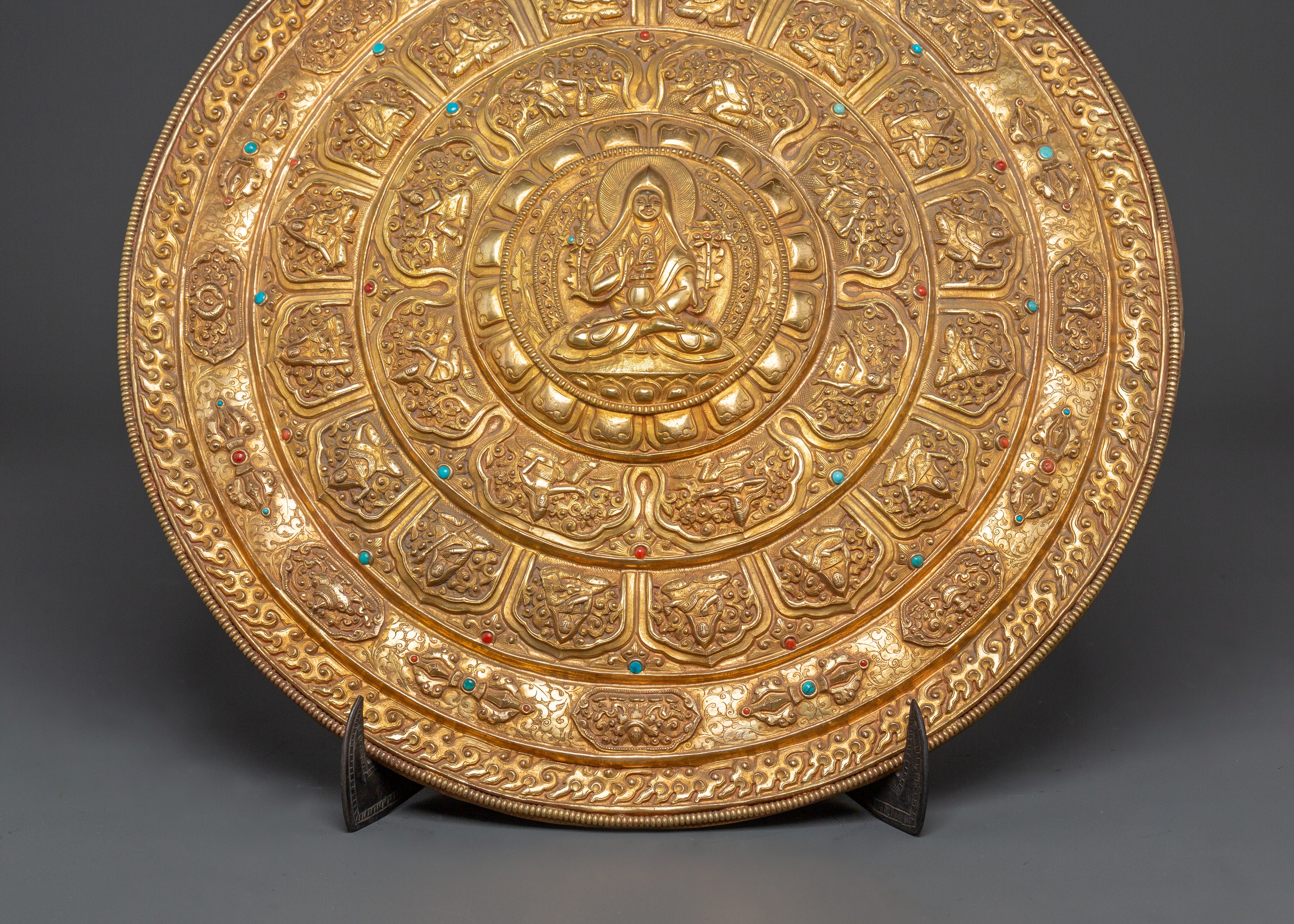 Tsongkhapa Mandala with Stand | Gold Plated Copper Ritual Plate