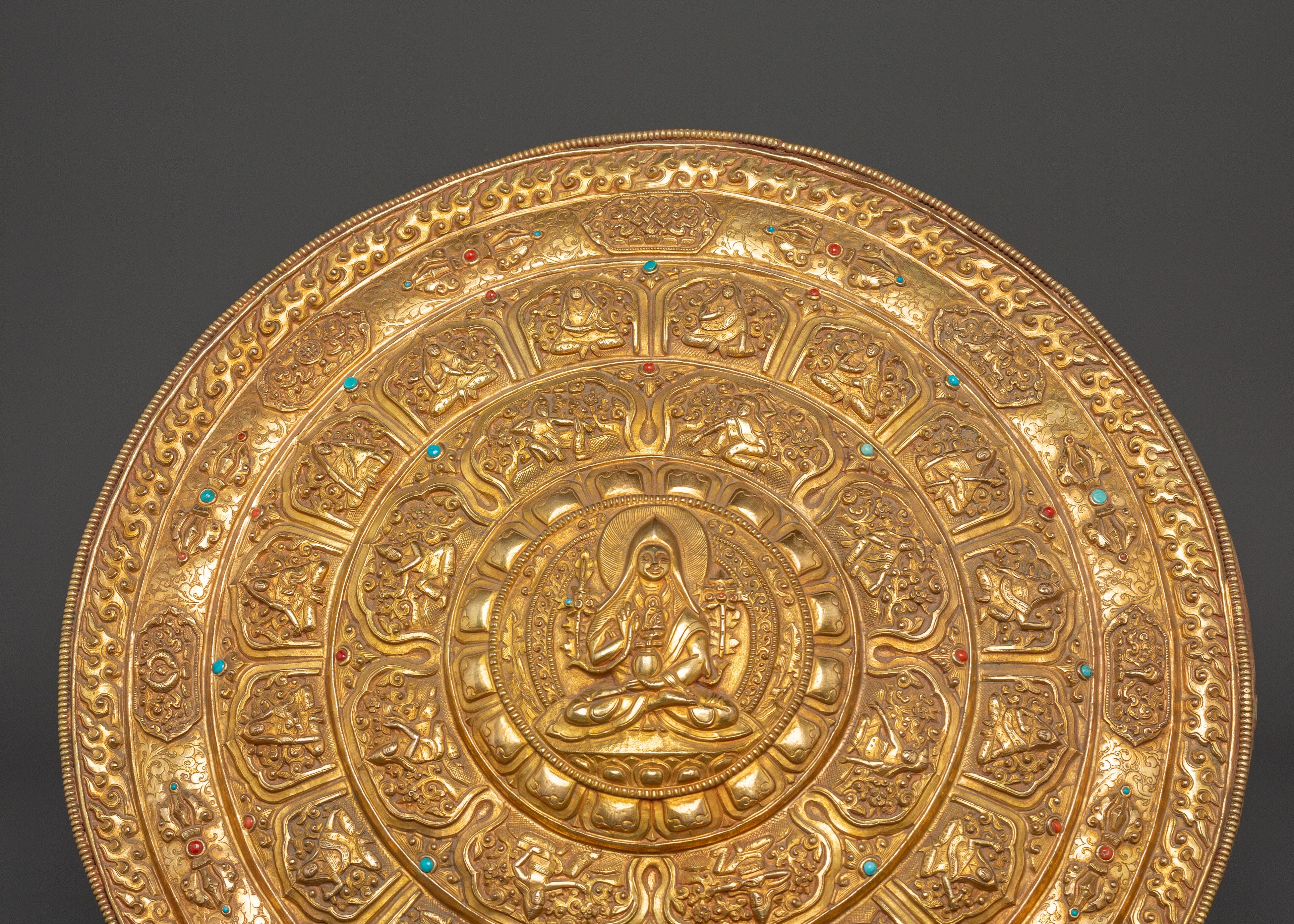 Tsongkhapa Mandala with Stand | Gold Plated Copper Ritual Plate