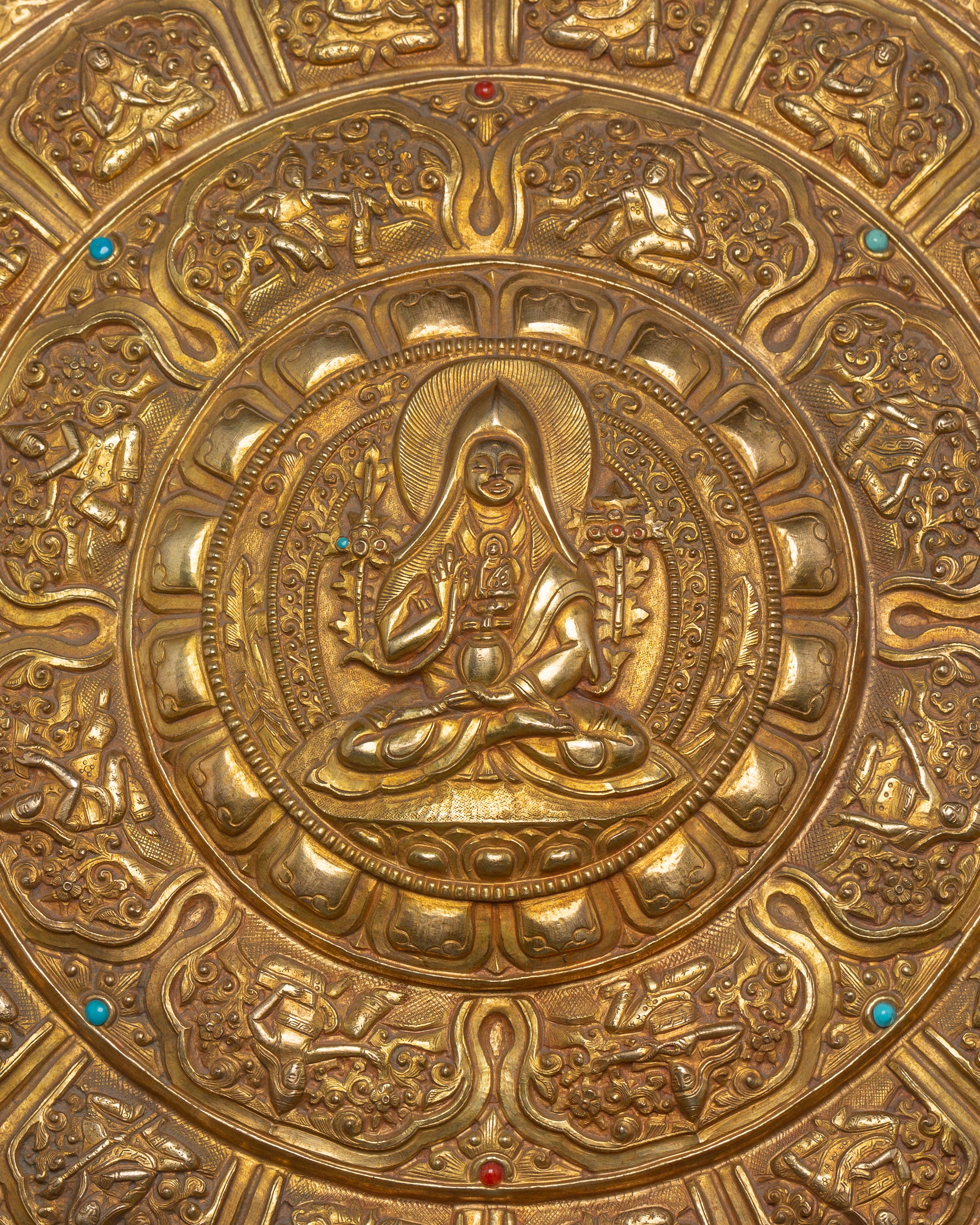 Tsongkhapa Mandala with Stand | Gold Plated Copper Ritual Plate