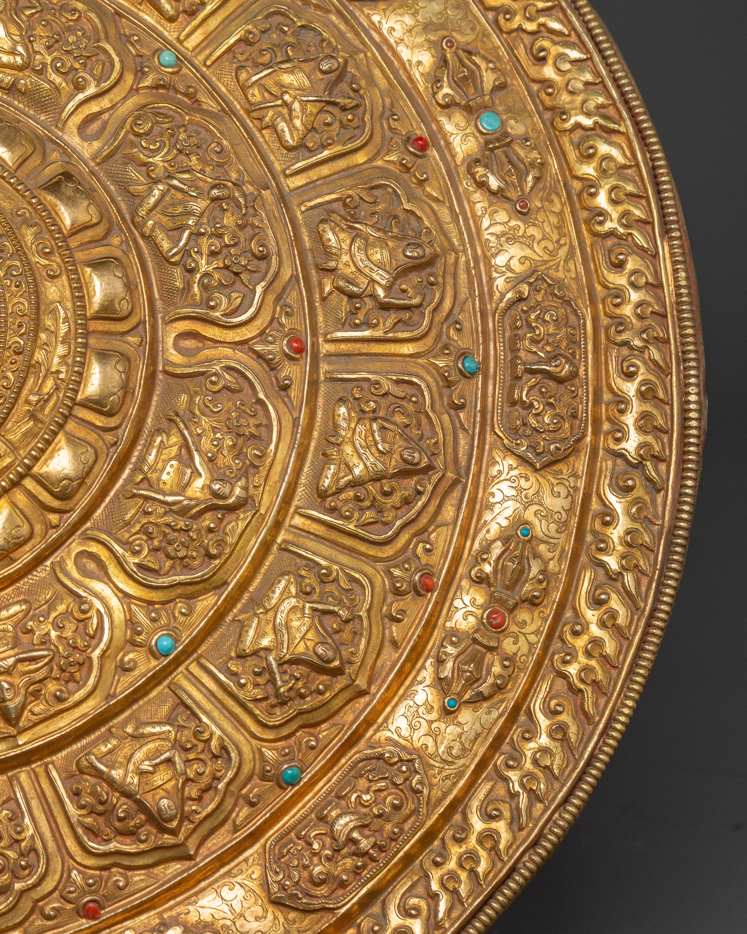 Tsongkhapa Mandala with Stand | Gold Plated Copper Ritual Plate