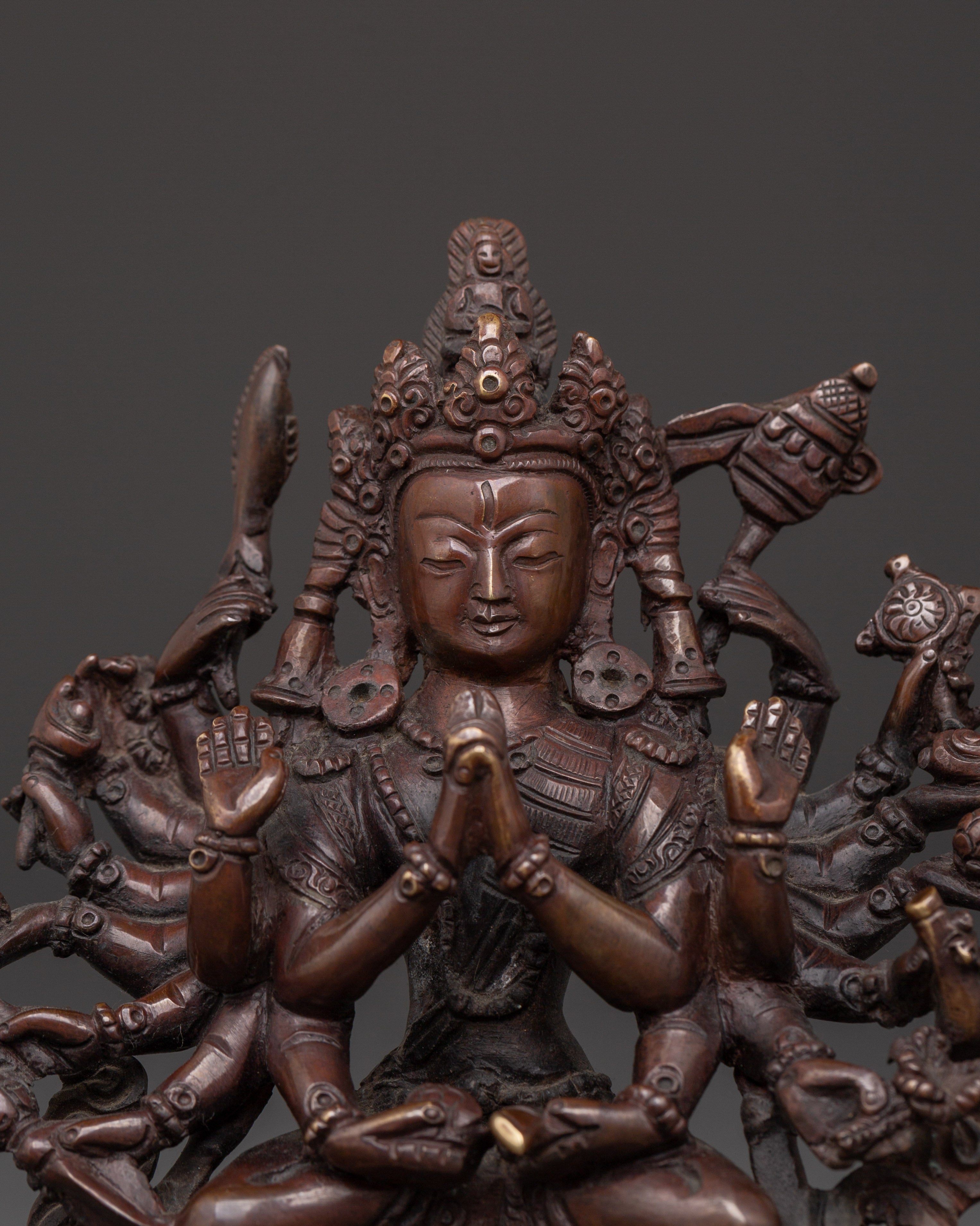 Sacred Cundi Bodhisattva Sculpture | Oxidized Copper Statue for Meditation & Altar