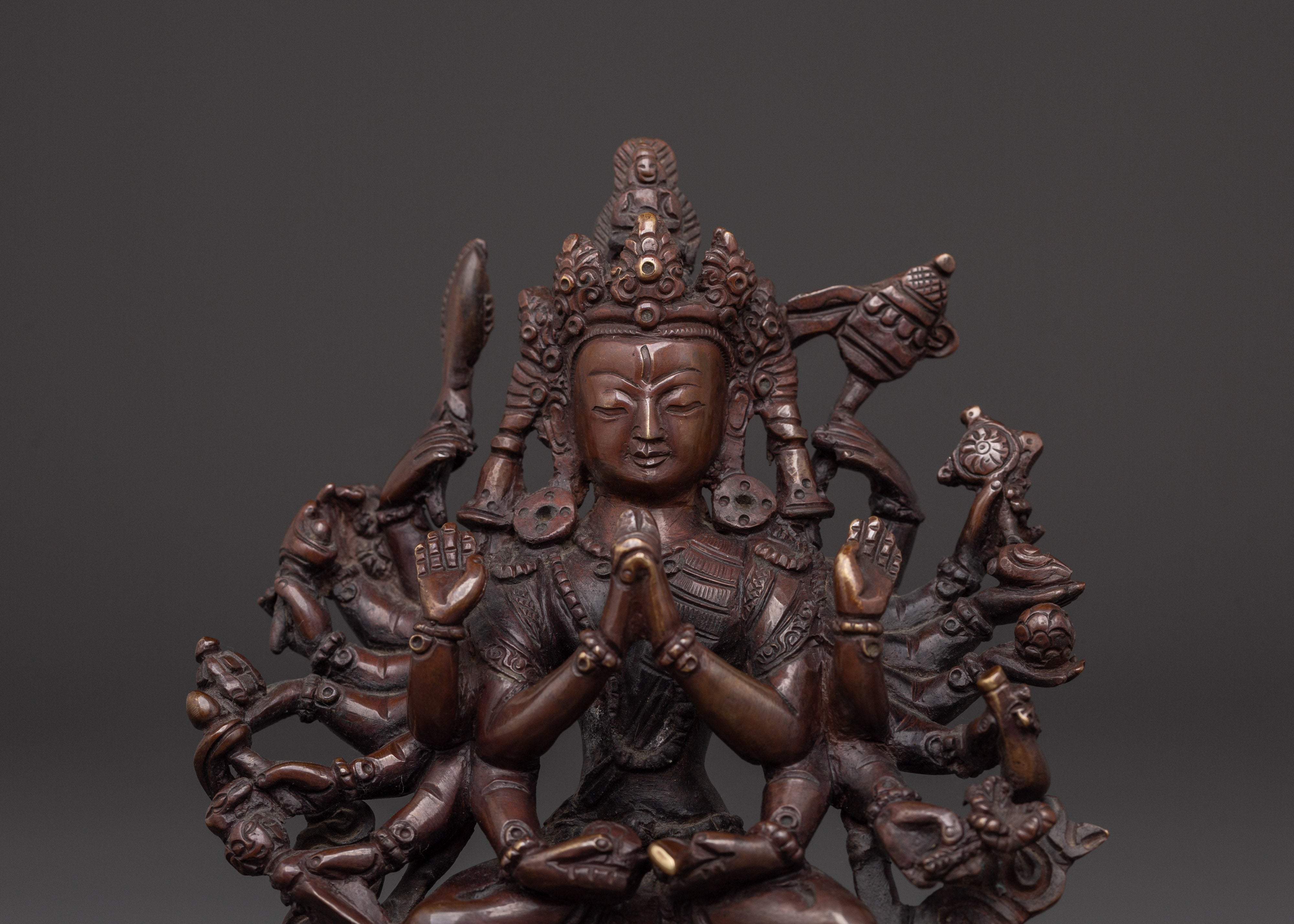 Sacred Cundi Bodhisattva Sculpture | Oxidized Copper Statue for Meditation & Altar