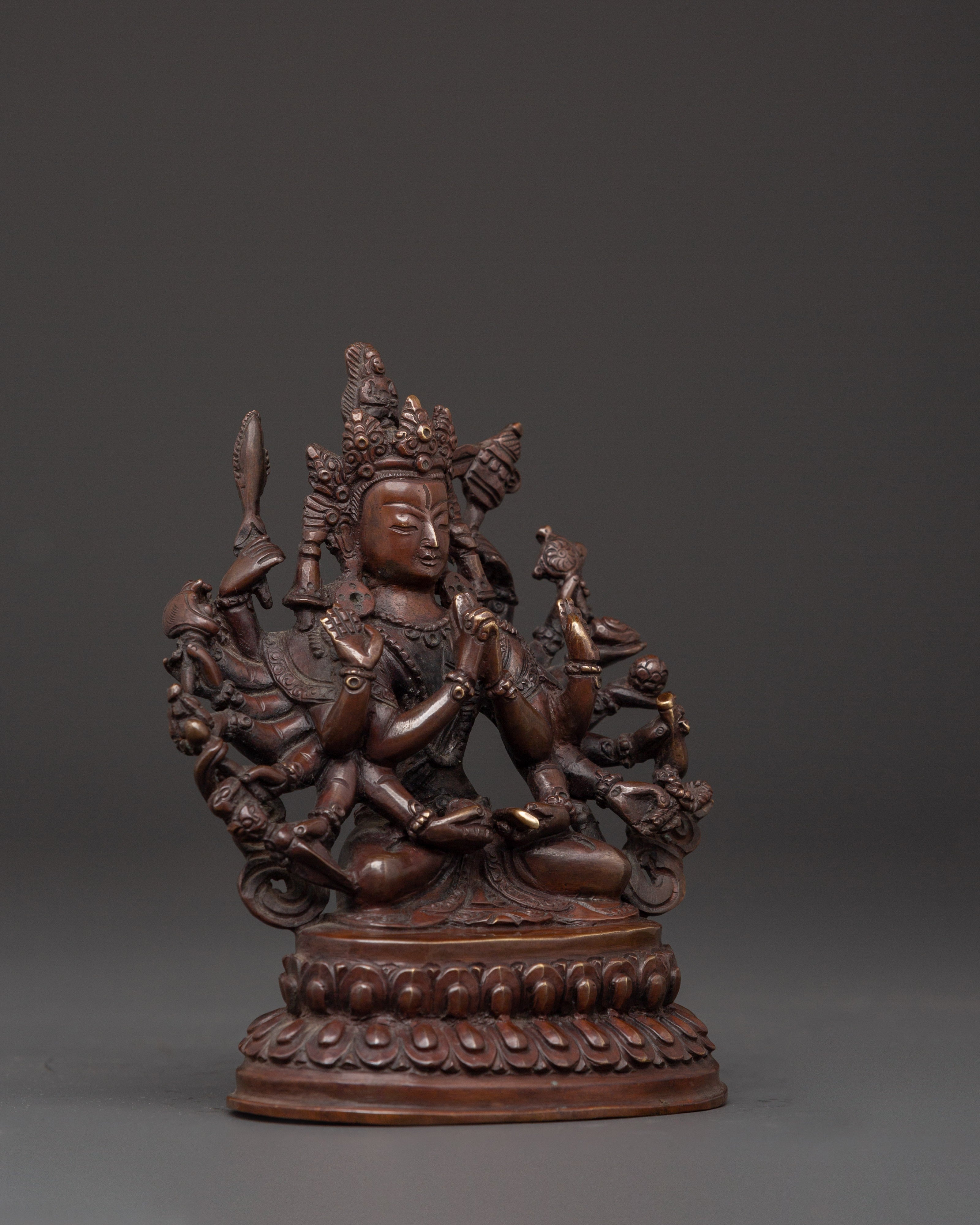Sacred Cundi Bodhisattva Sculpture | Oxidized Copper Statue for Meditation & Altar