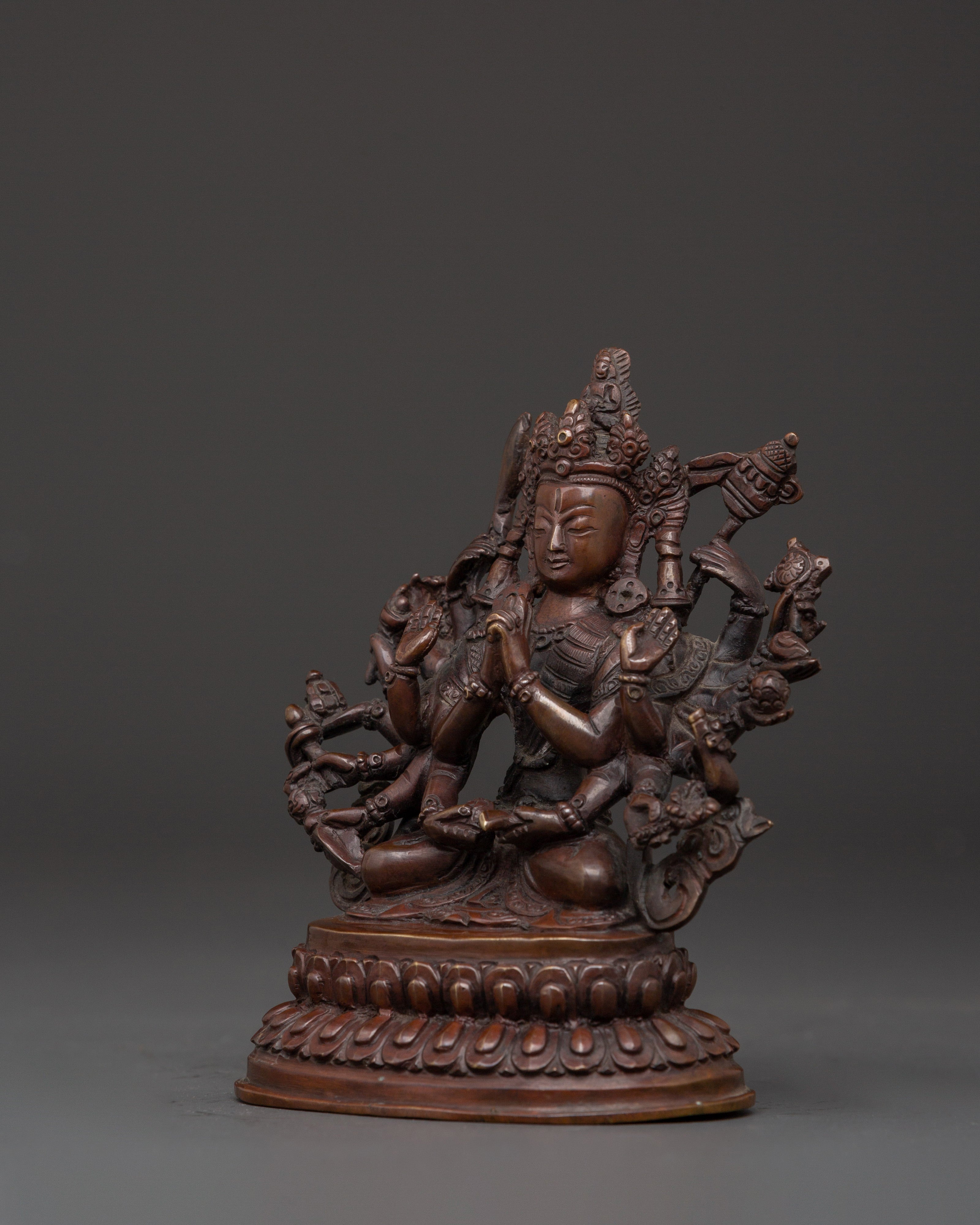 Sacred Cundi Bodhisattva Sculpture | Oxidized Copper Statue for Meditation & Altar