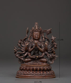 Cundi Bodhisattva Sculpture | Oxidized Copper Statue for Meditation & Altar