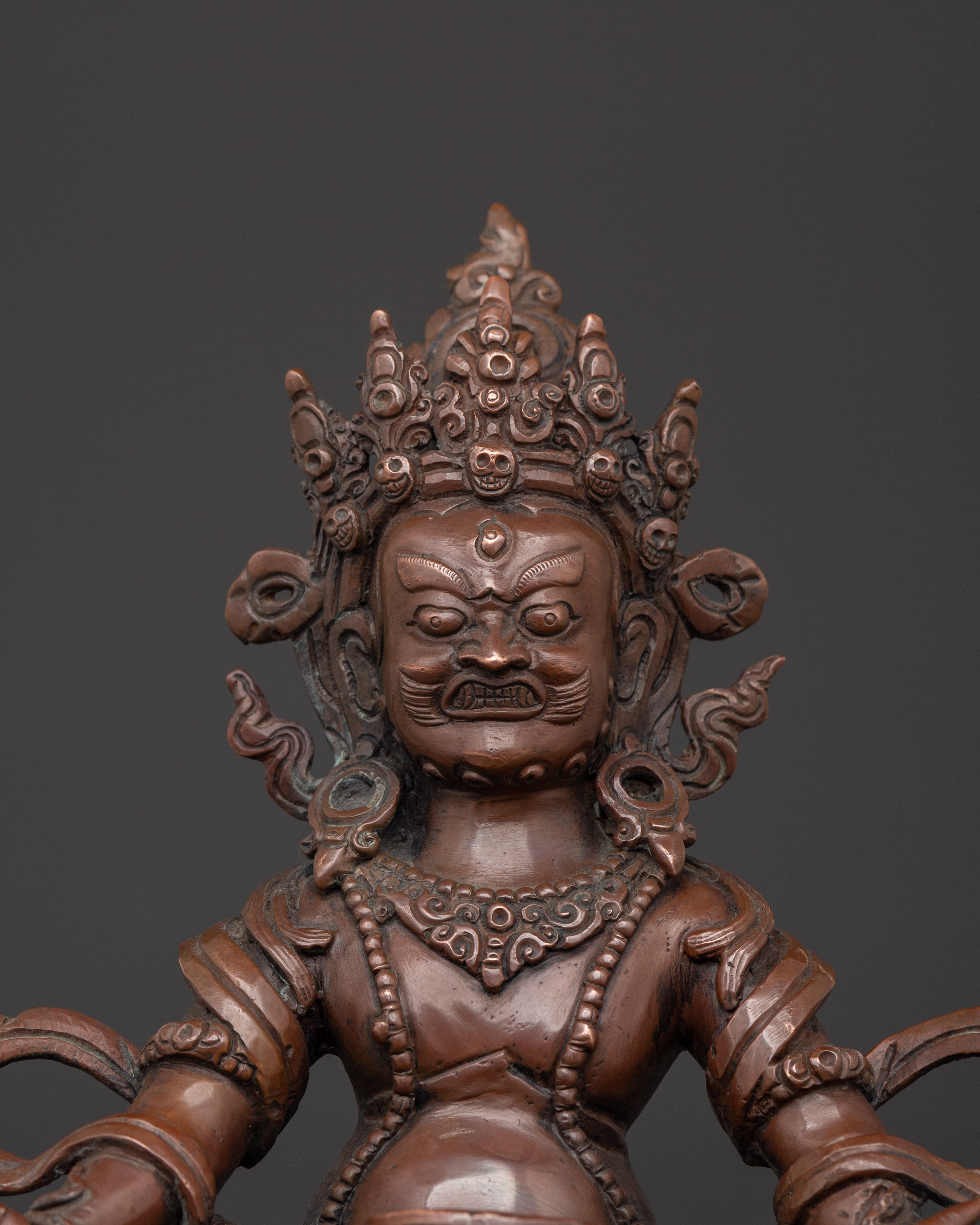 Tibetan Dzambhala Statue with Consort | Handmade Oxidized Copper Sculpture