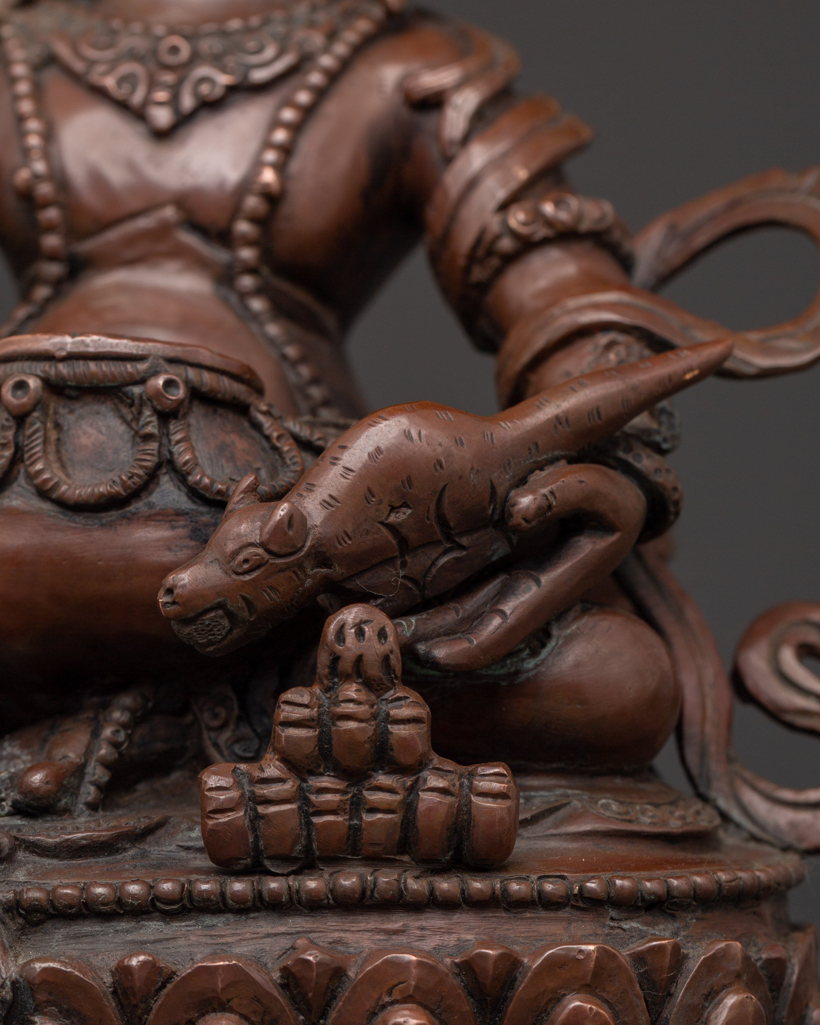 Tibetan Dzambhala Statue with Consort | Handmade Oxidized Copper Sculpture
