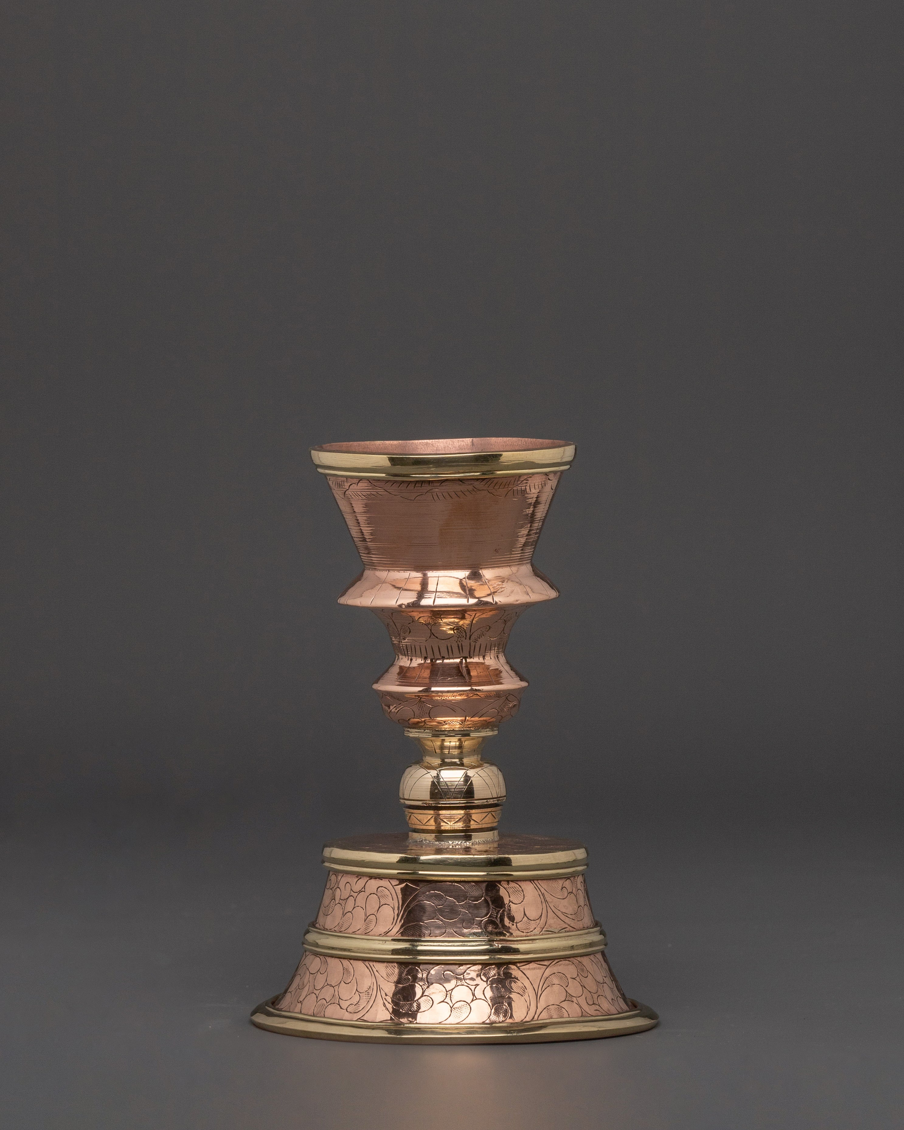 Brass Border Butter Lamp - Handcrafted Meditation Altar Decor