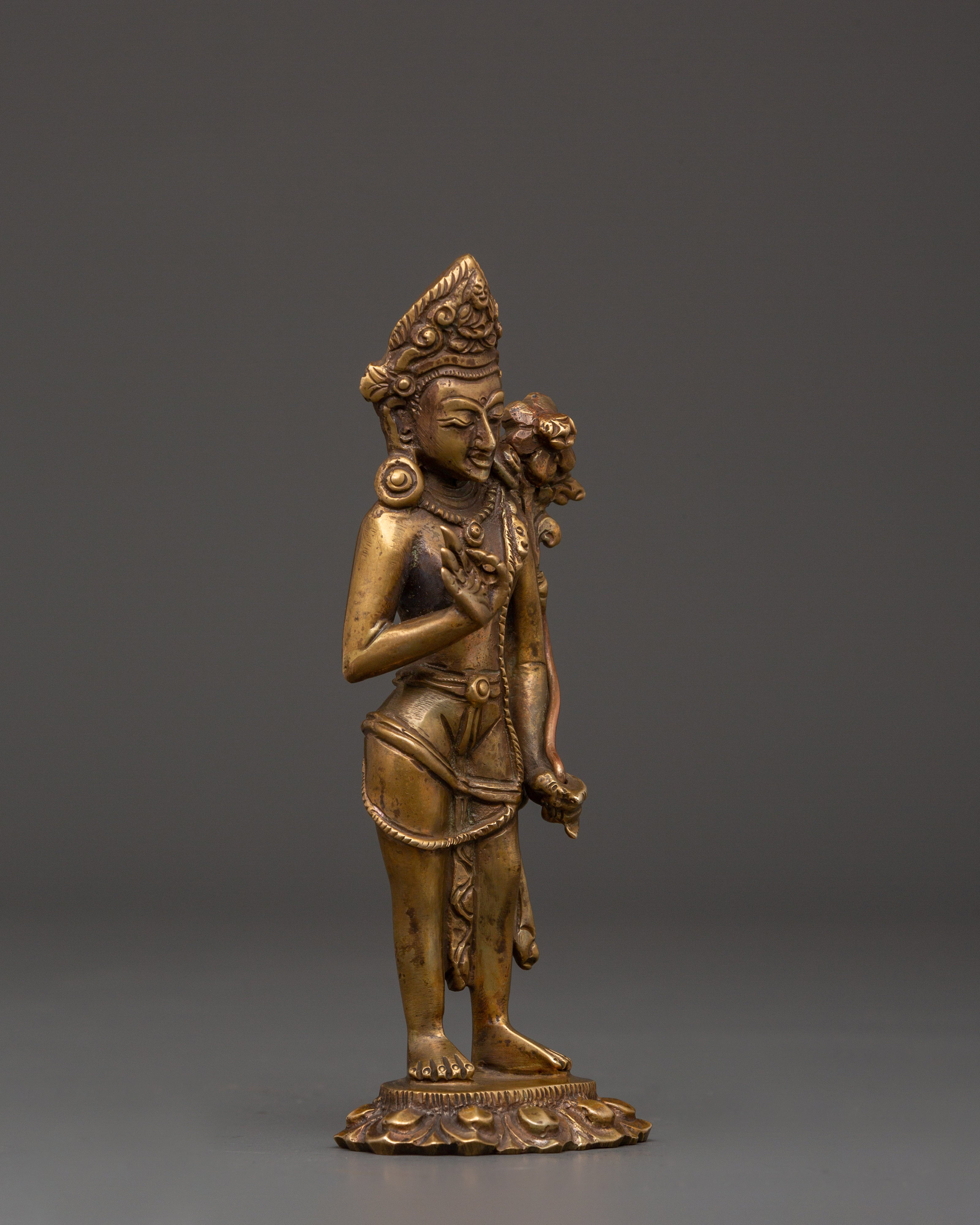 Handcrafted Standing Lokeshwor Statue | Sacred Buddhist Copper Deity Figurine