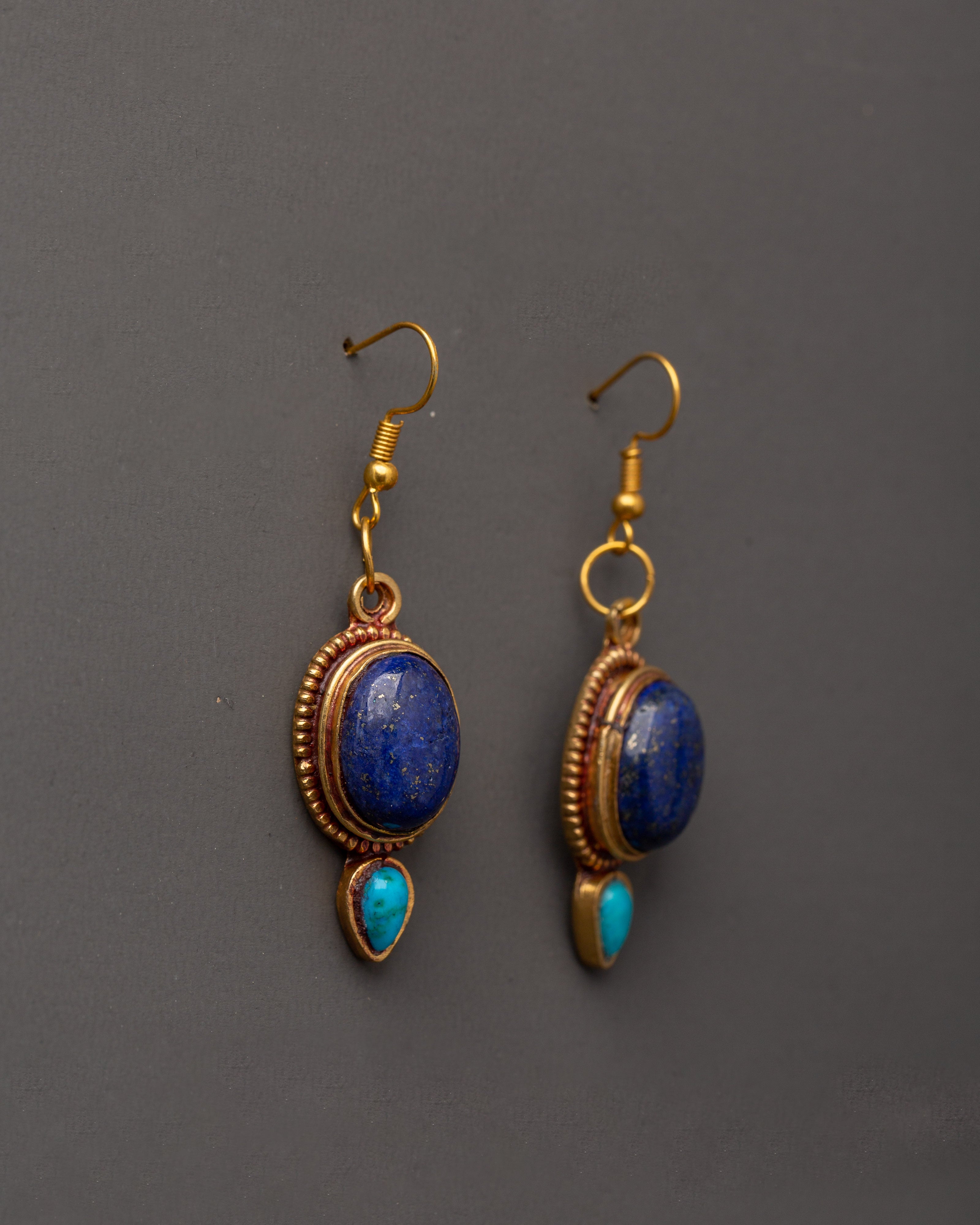 Turquoise and Lapis Earrings | Handcrafted Gemstone Dangle Earrings
