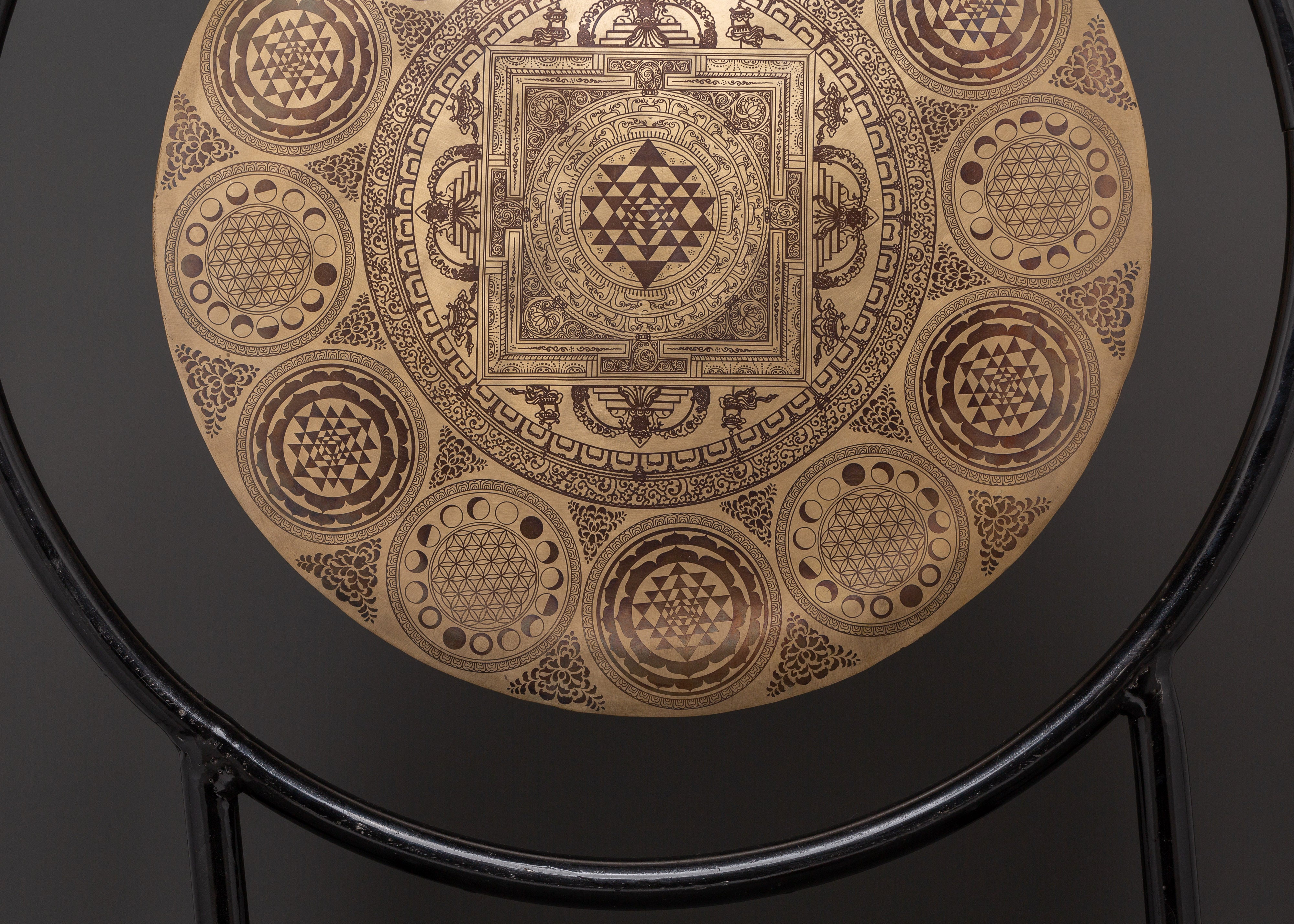 Healing Gong with Stand | Brass Sacred Geometry Gong with Sri Yantra