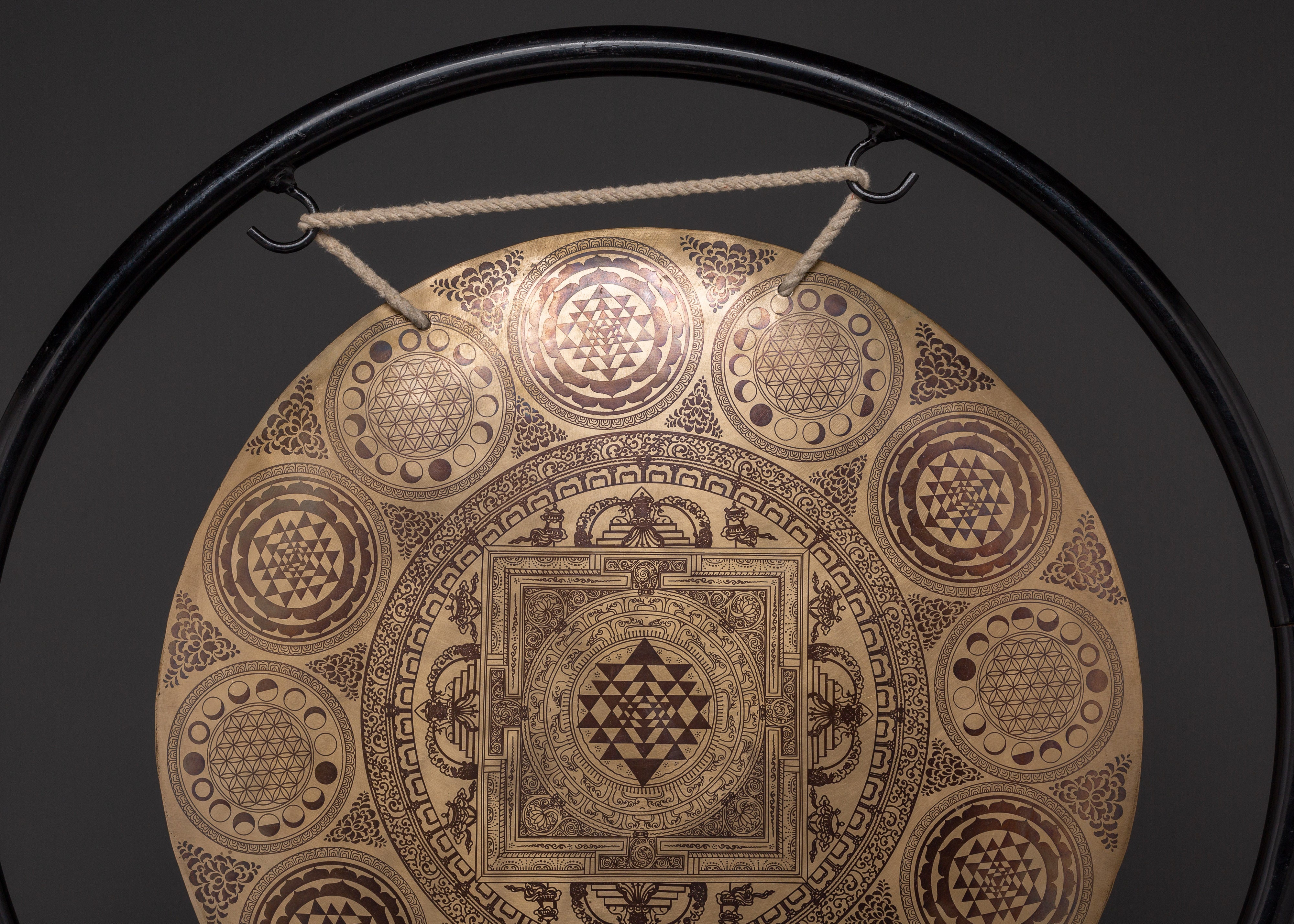 Healing Gong with Stand | Brass Sacred Geometry Gong with Sri Yantra