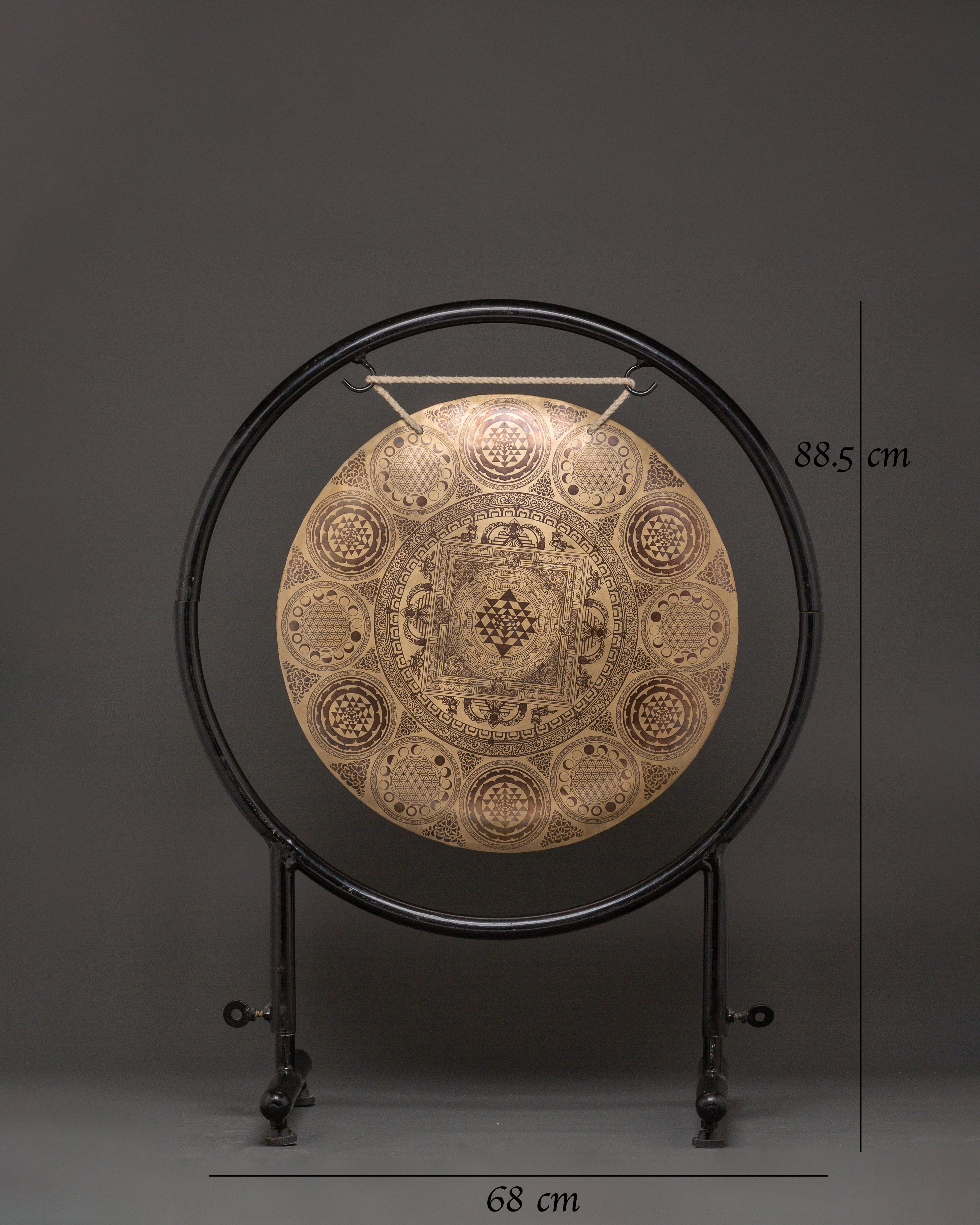 Healing Gong with Stand | Brass Sacred Geometry Gong with Sri Yantra
