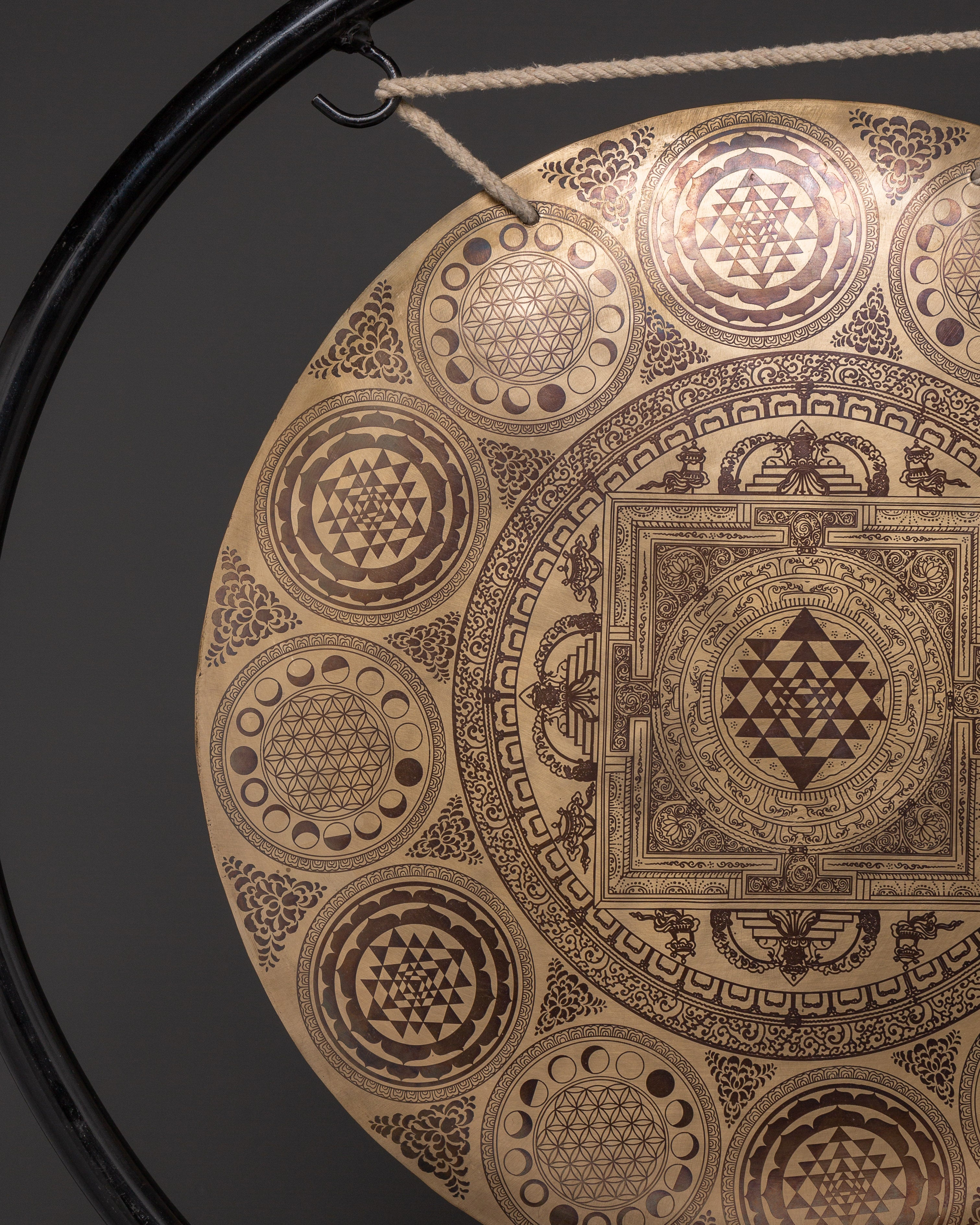 Healing Gong with Stand | Brass Sacred Geometry Gong with Sri Yantra
