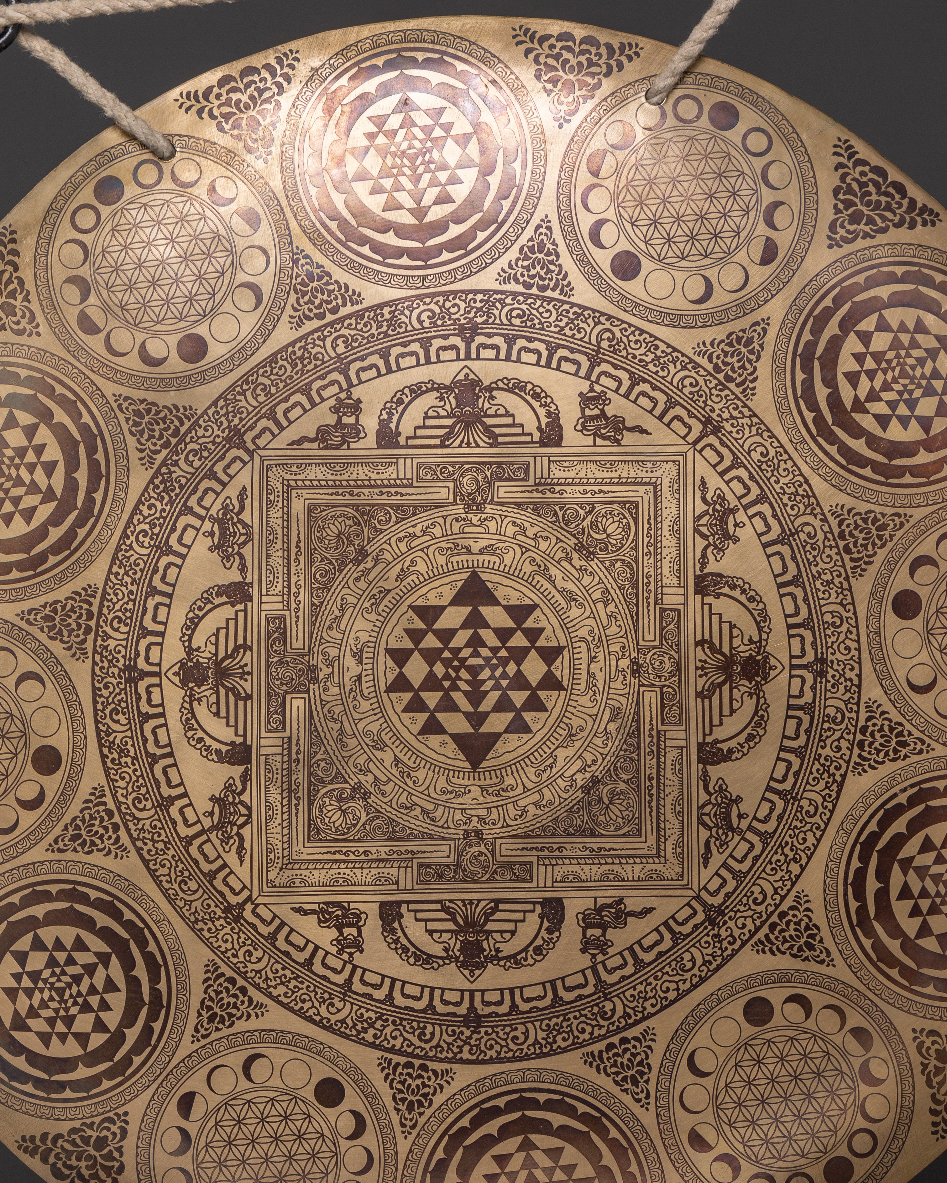Healing Gong with Stand | Brass Sacred Geometry Gong with Sri Yantra