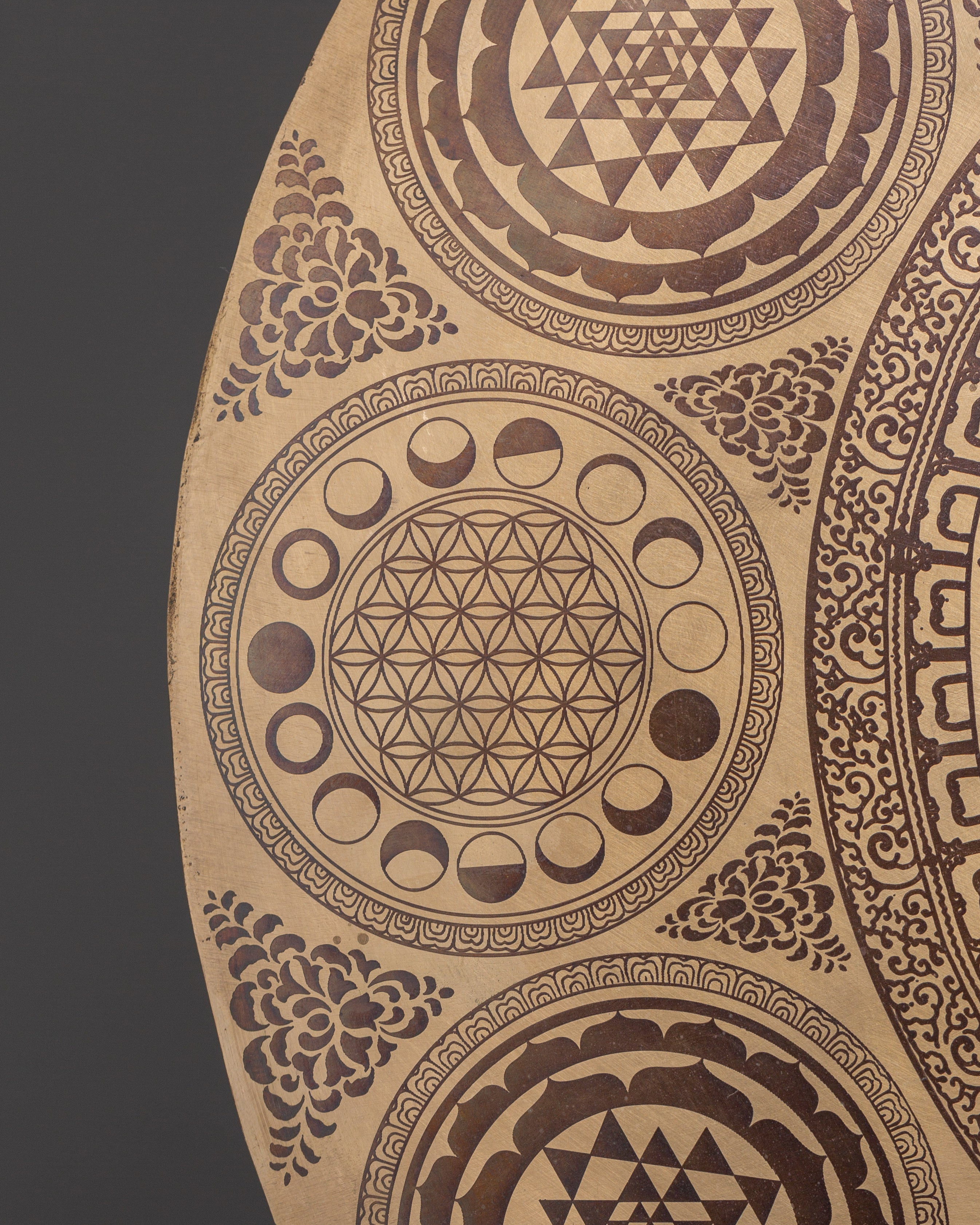 Healing Gong with Stand | Brass Sacred Geometry Gong with Sri Yantra