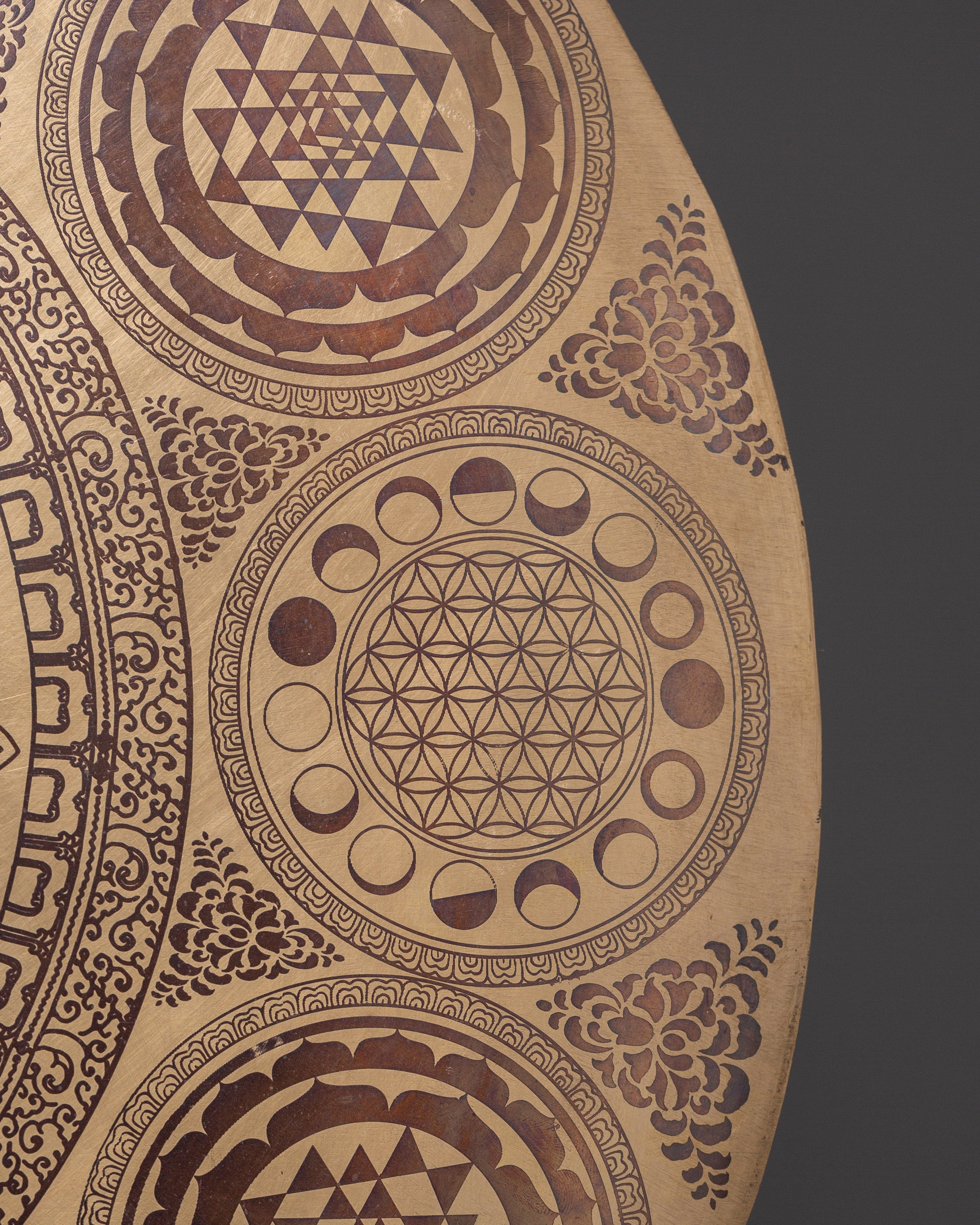 Healing Gong with Stand | Brass Sacred Geometry Gong with Sri Yantra