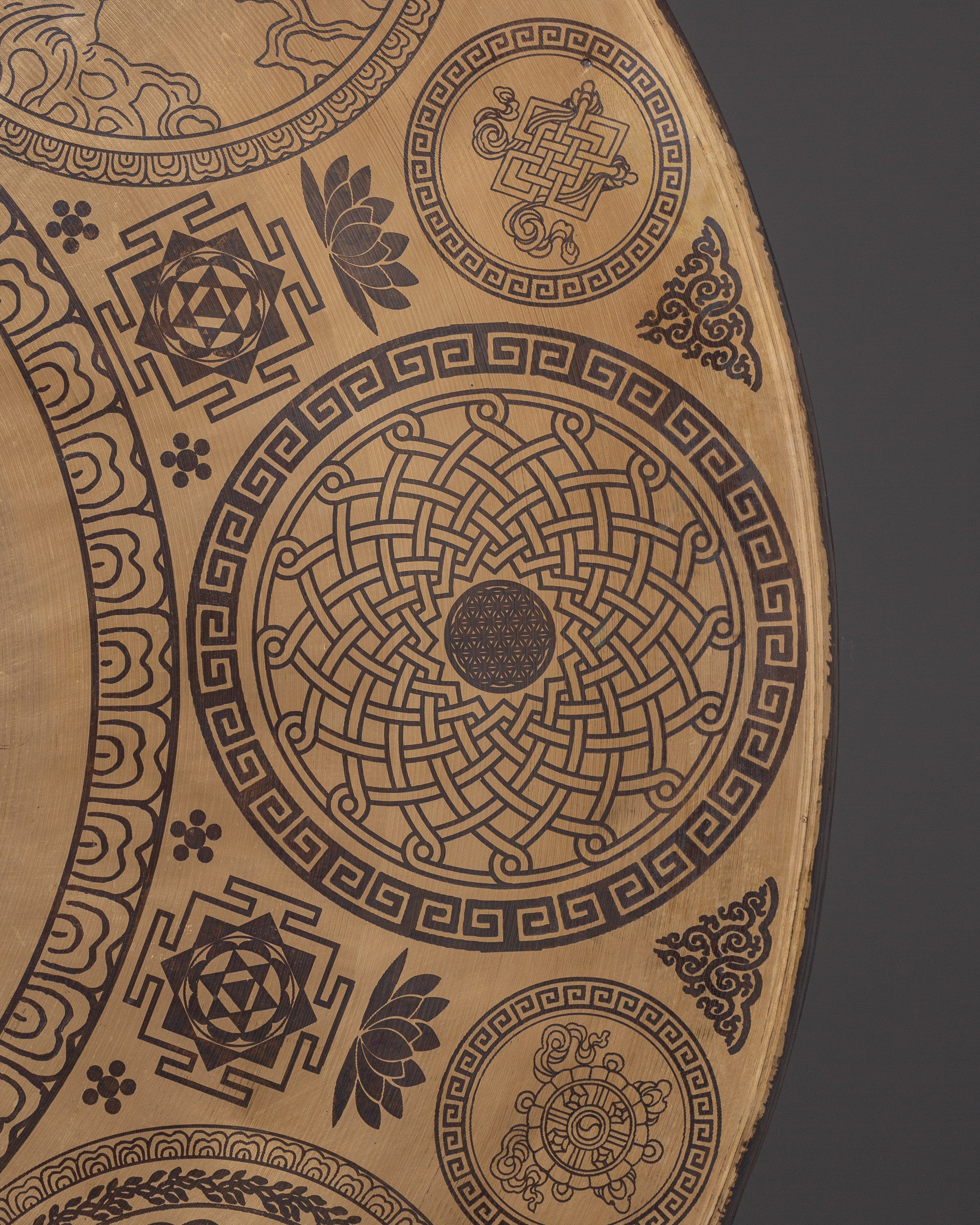 Fine Etching Gong with Stand | Brass Sacred Geometry Gong