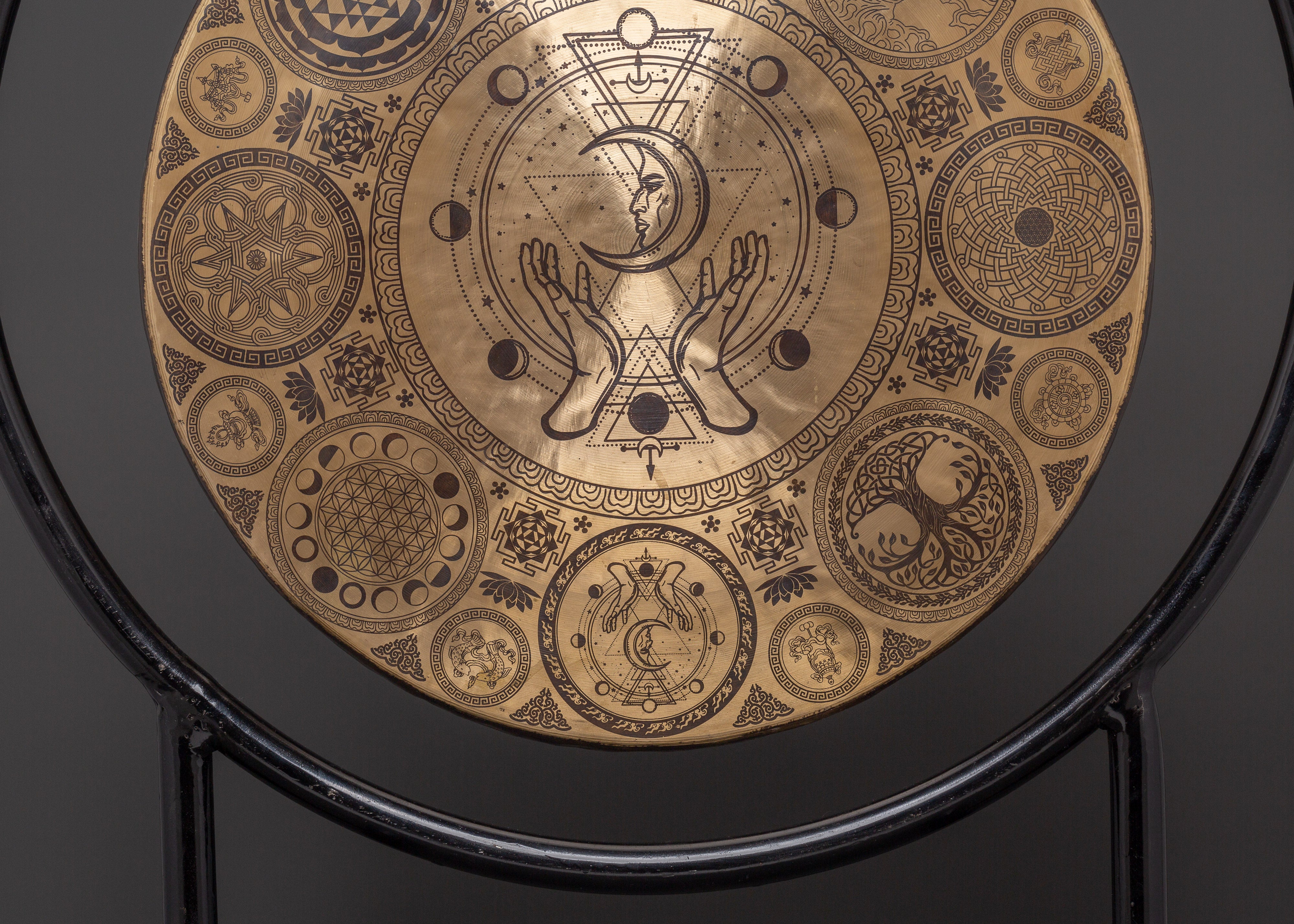 Fine Etching Gong with Stand | Brass Sacred Geometry Gong