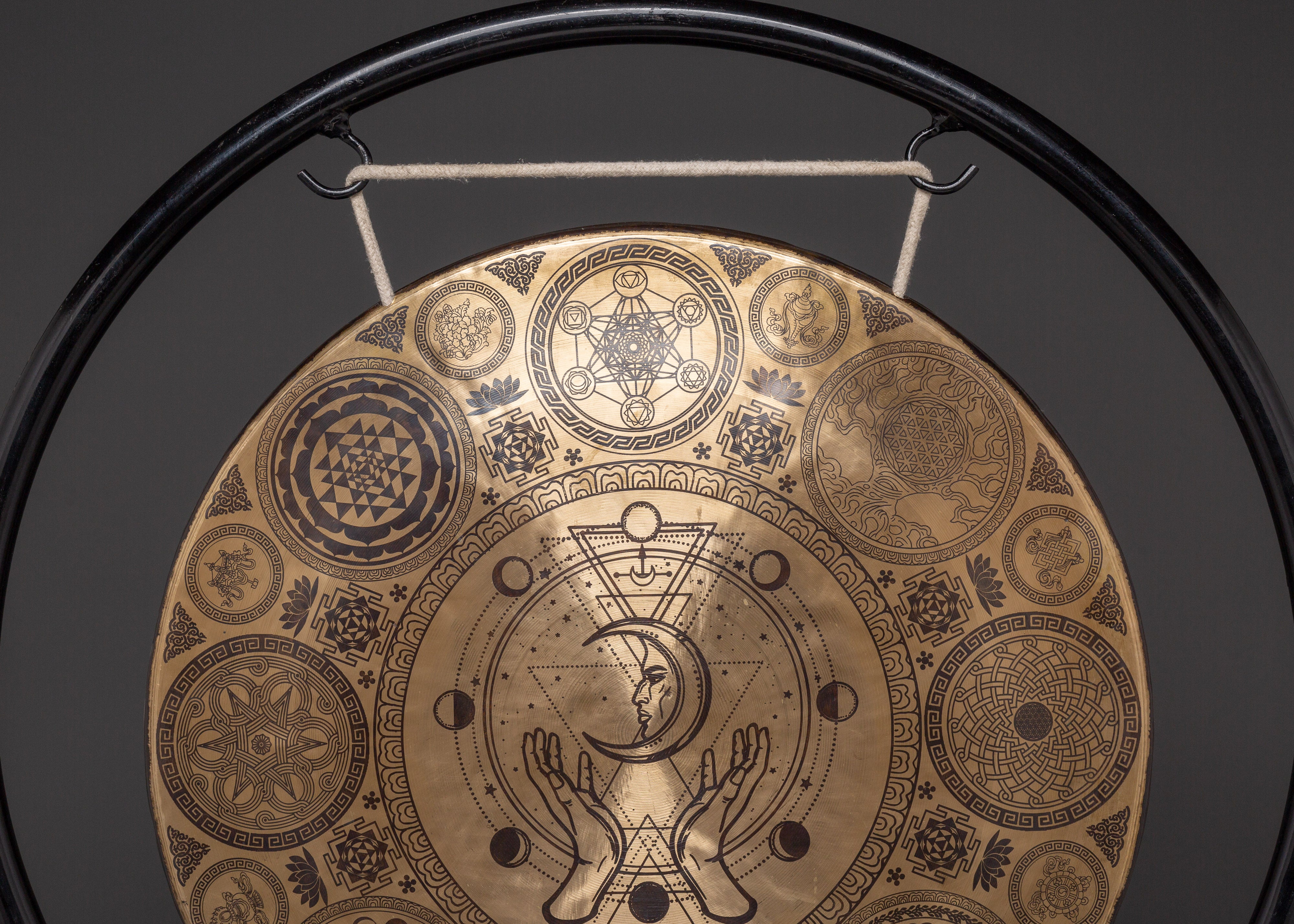 Fine Etching Gong with Stand | Brass Sacred Geometry Gong