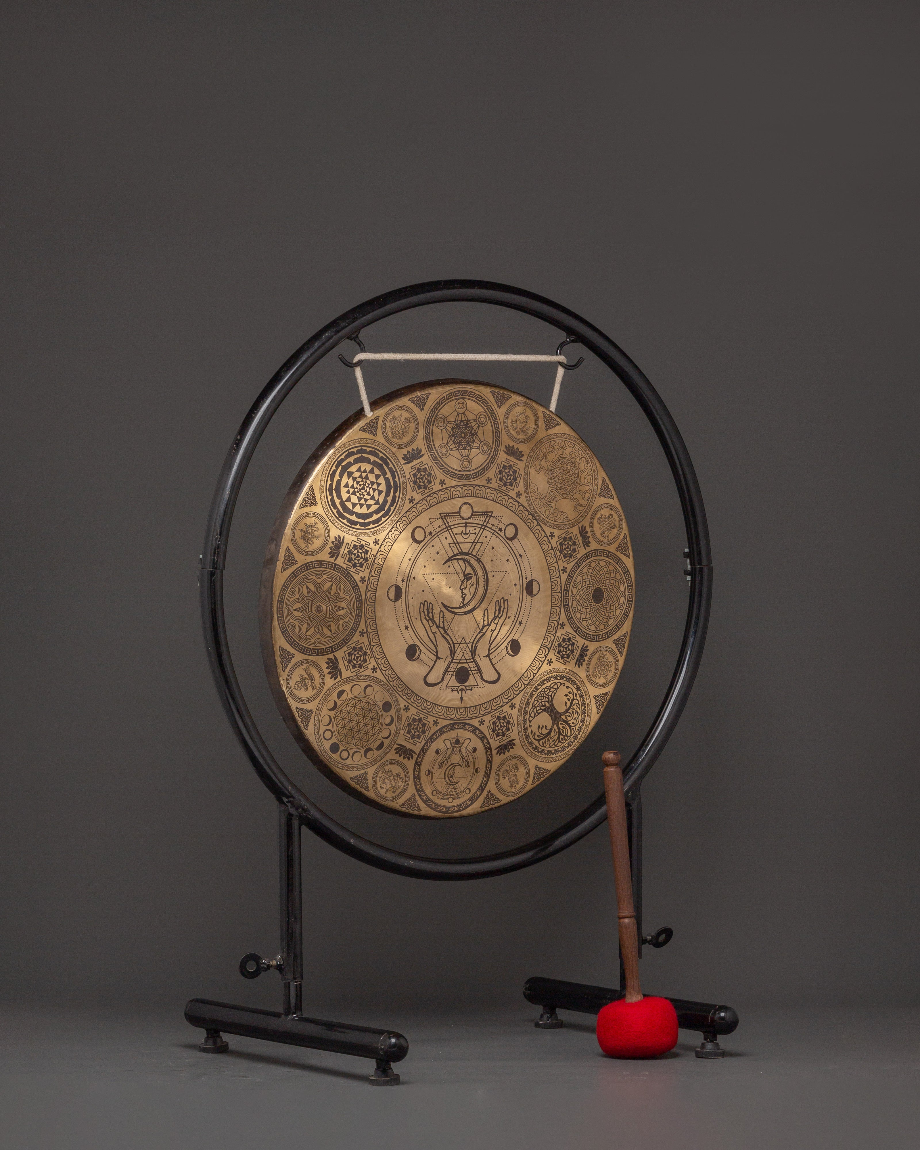 Fine Etching Gong with Stand | Brass Sacred Geometry Gong
