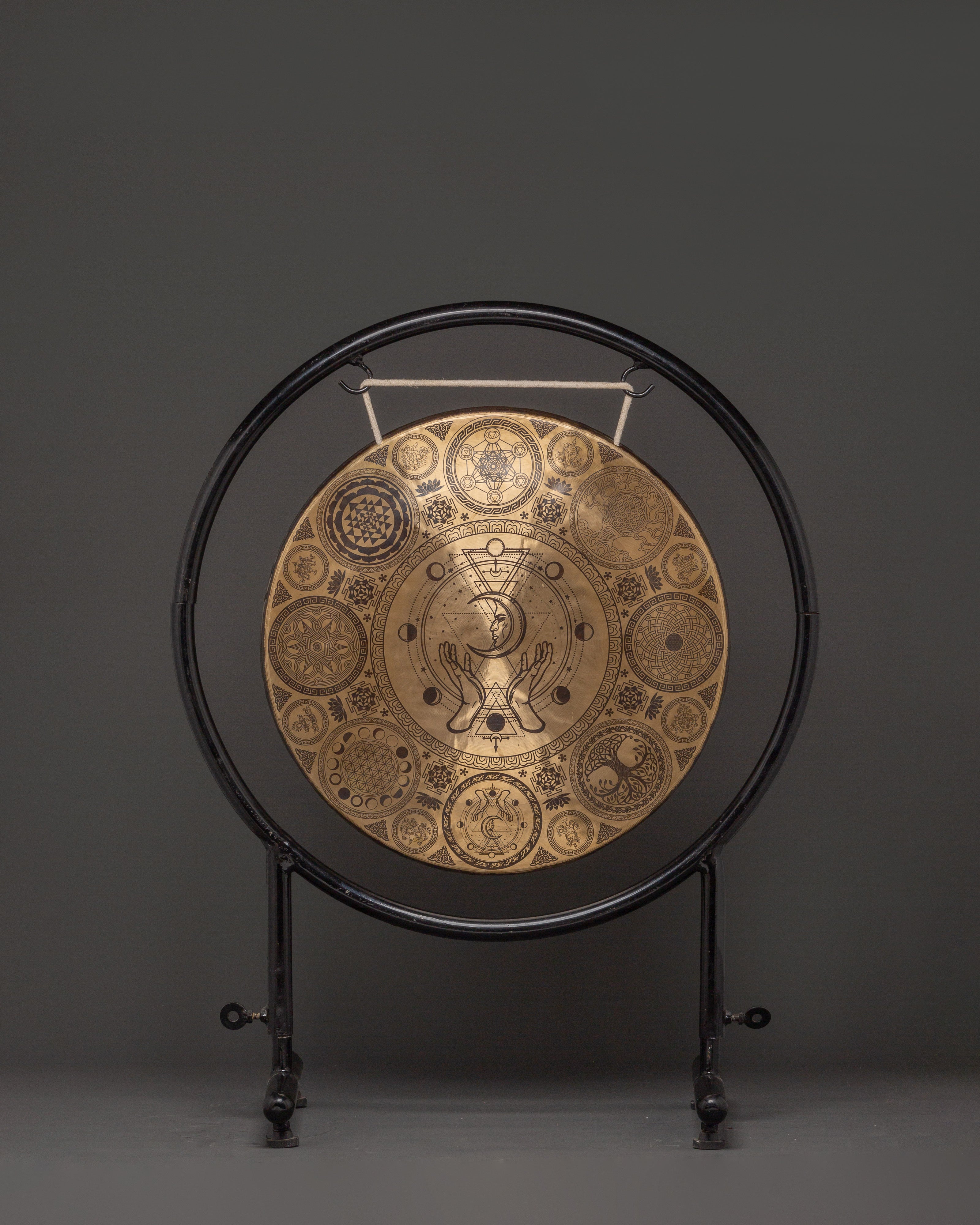 Fine Etching Gong with Stand | Brass Sacred Geometry Gong