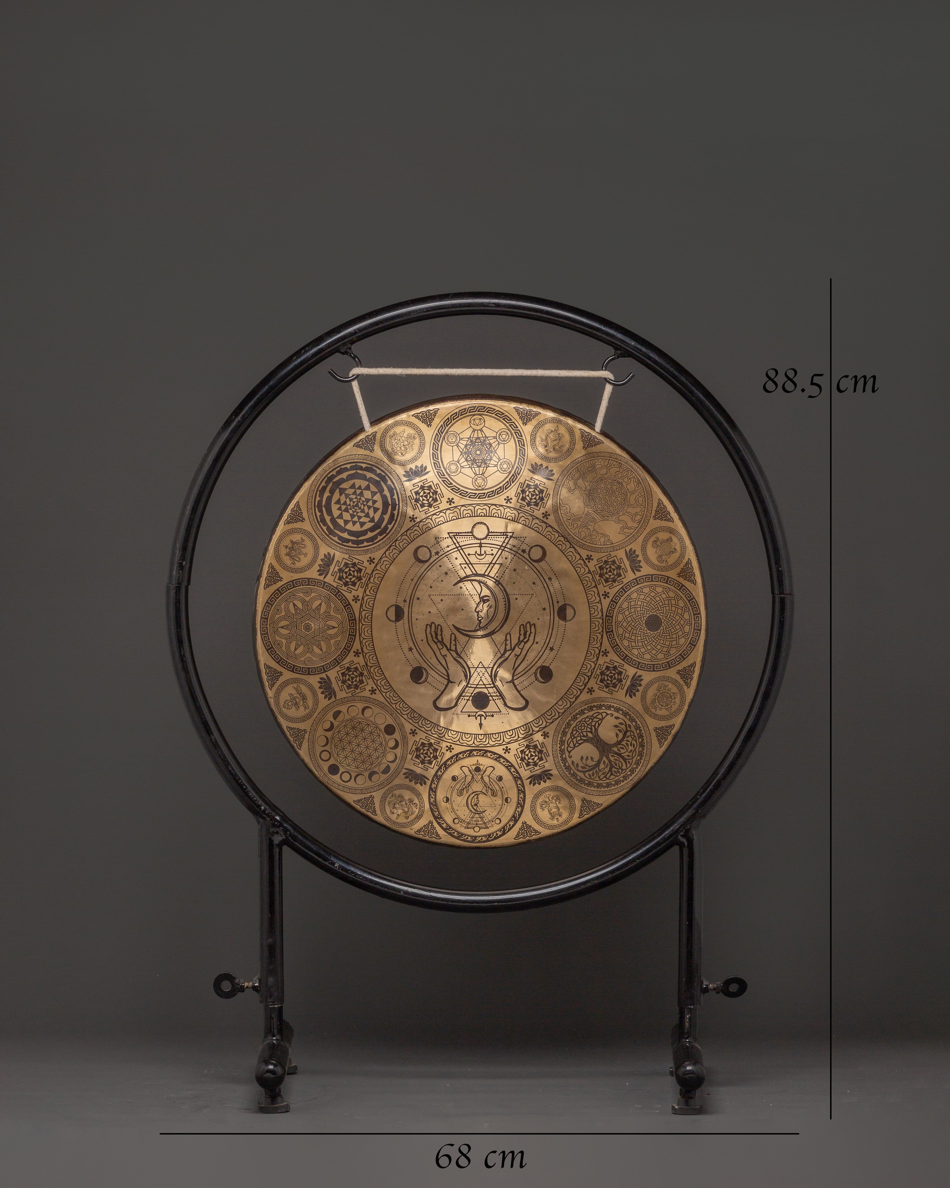 Fine Etching Gong with Stand | Brass Sacred Geometry Gong