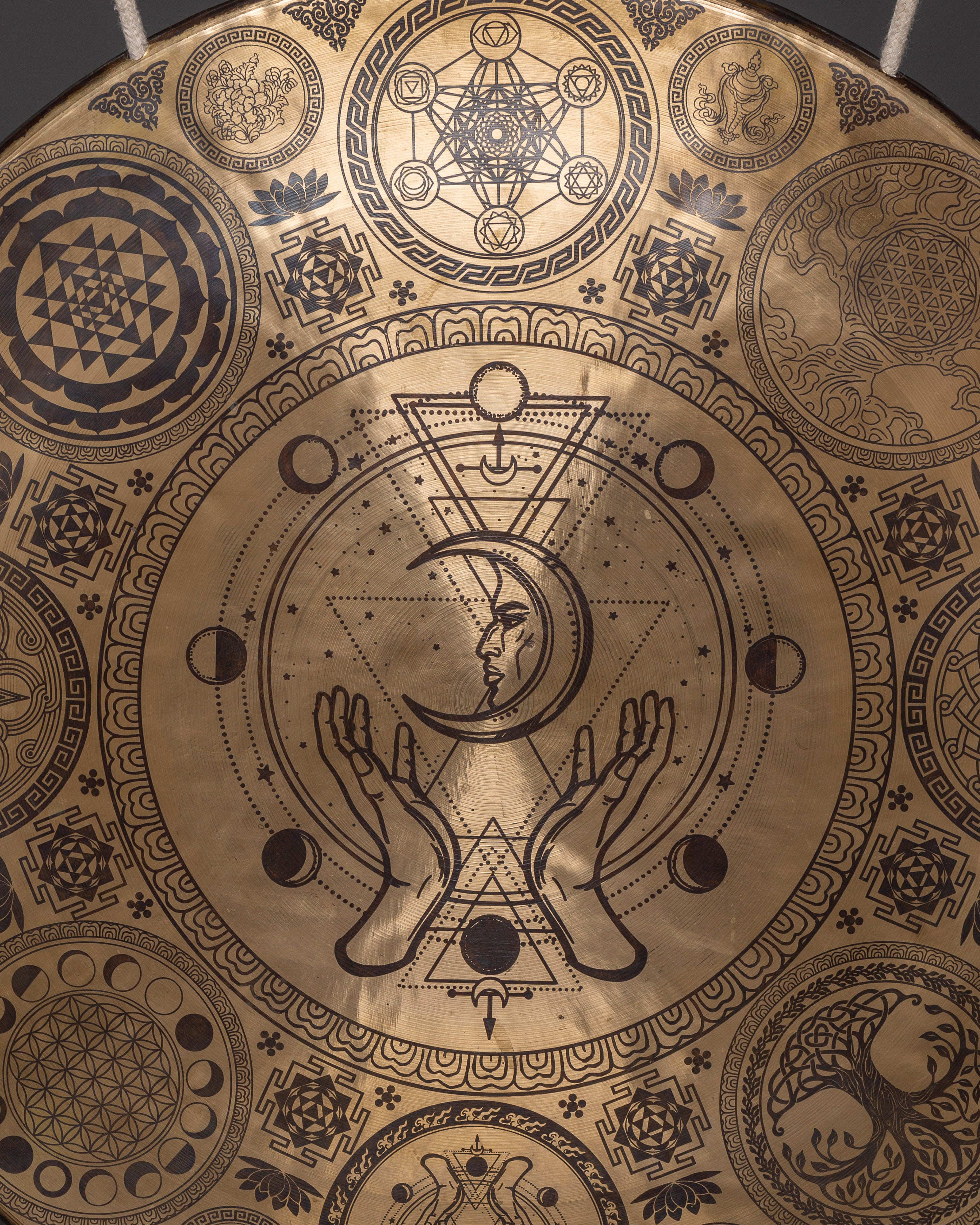 Fine Etching Gong with Stand | Brass Sacred Geometry Gong