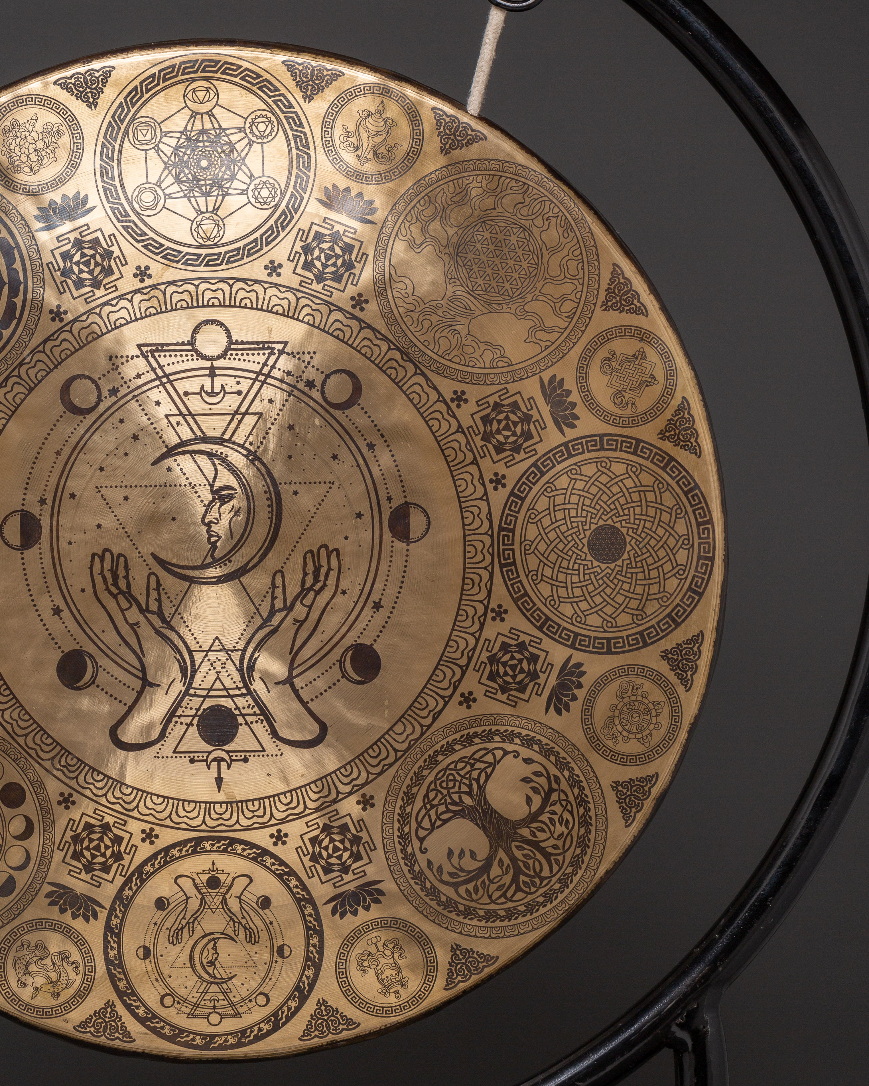 Fine Etching Gong with Stand | Brass Sacred Geometry Gong