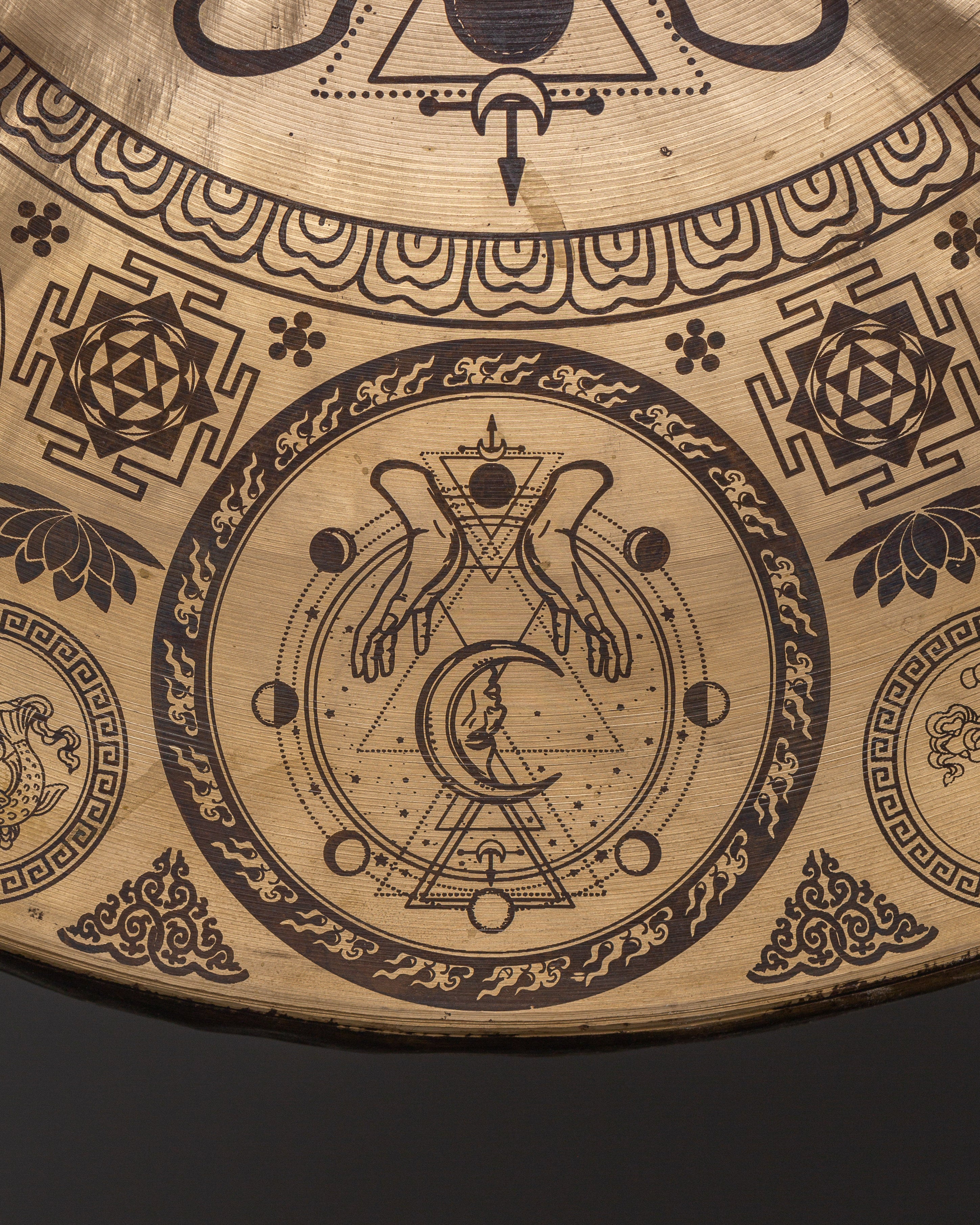Fine Etching Gong with Stand | Brass Sacred Geometry Gong