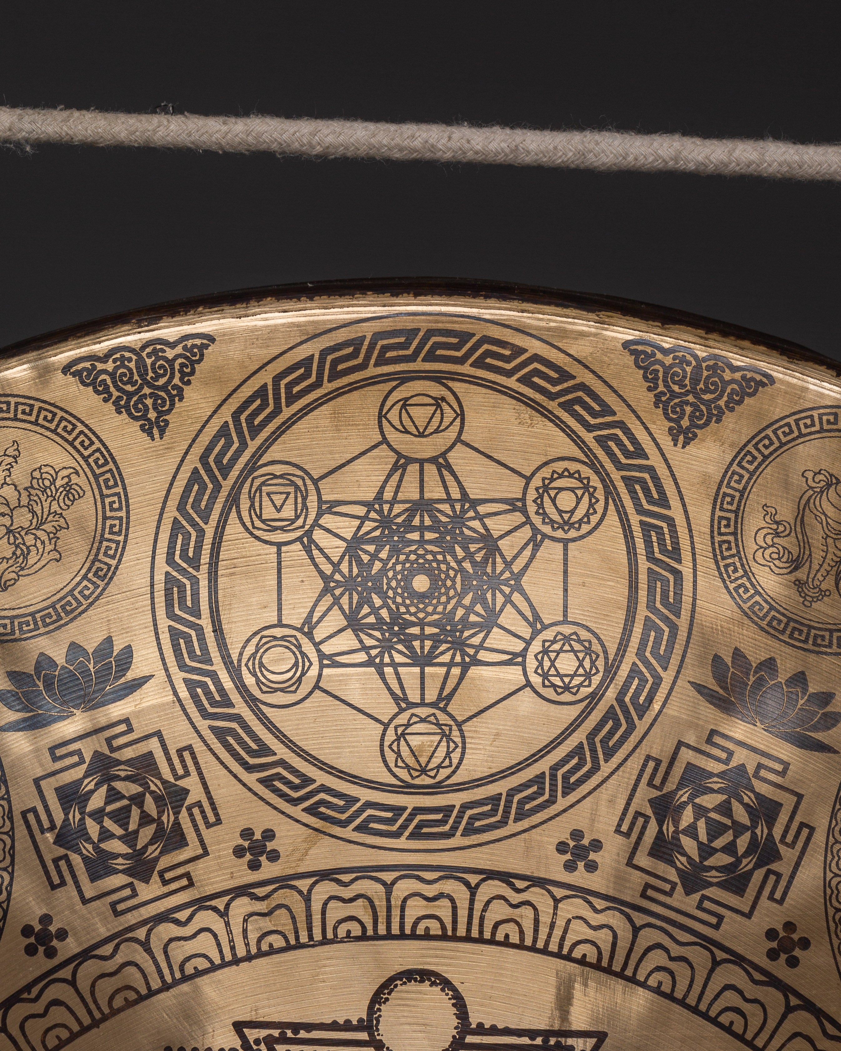 Fine Etching Gong with Stand | Brass Sacred Geometry Gong