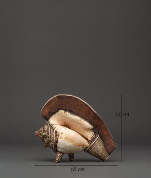 Ritual Conch Shell with Silver Inlay & Turquoise Stones | Tibetan Buddhist Shankha