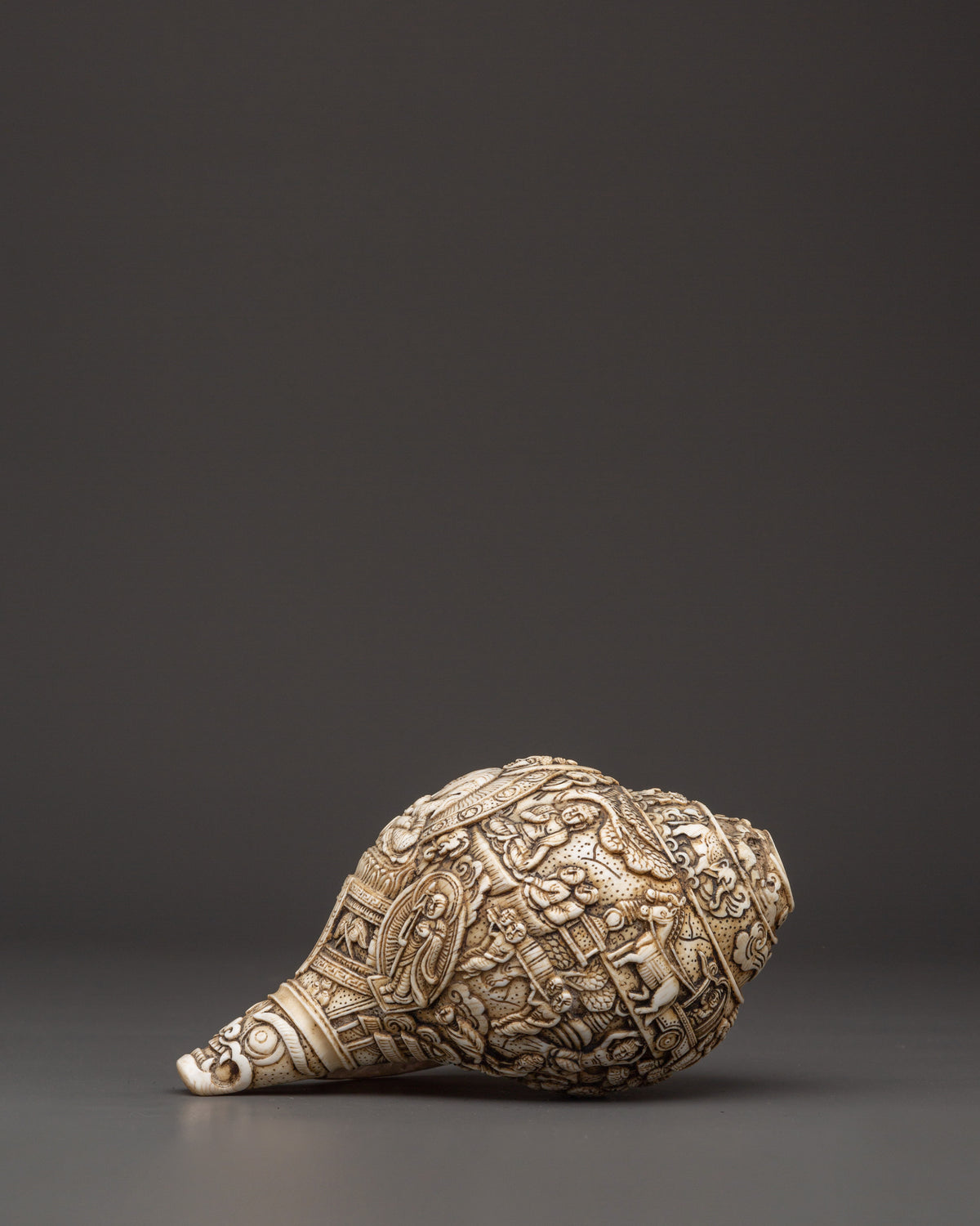 Buddha Engraved Conch Shell | Hand-Carved Tibetan Shankha for Ritual