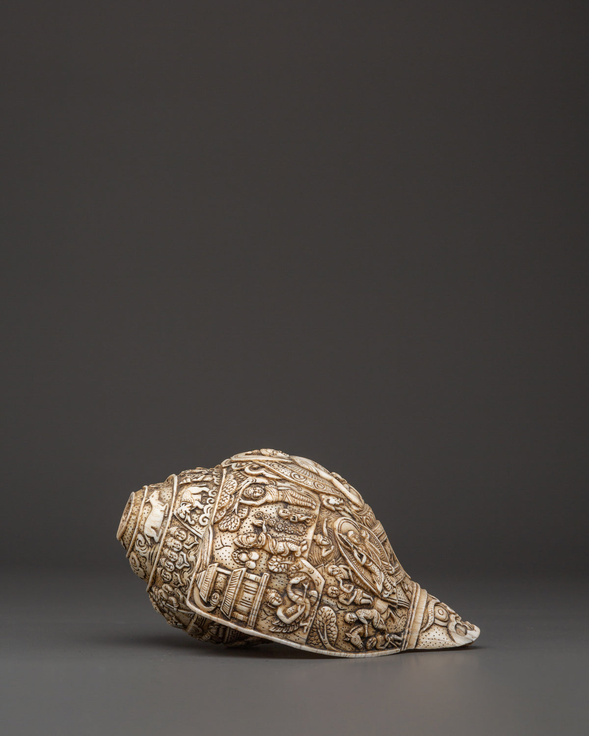 Buddha Engraved Conch Shell | Hand-Carved Tibetan Shankha for Ritual